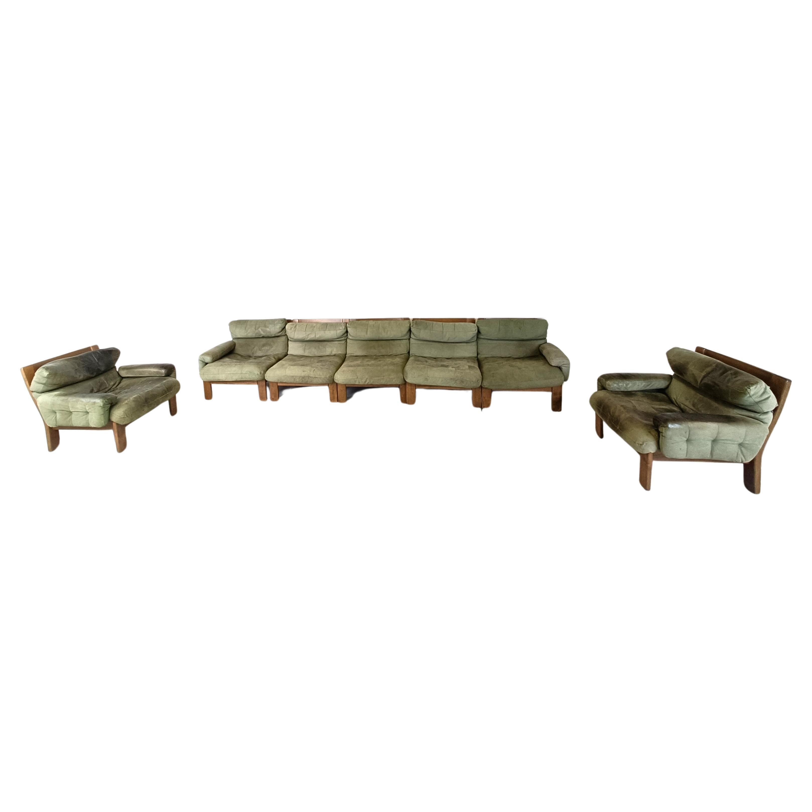 Modulares Vintage-Sofa aus grünem Leder, 1960er-Jahre