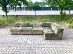 Vintage Modular green suede Leather Living Room Suite Sectional Sofa