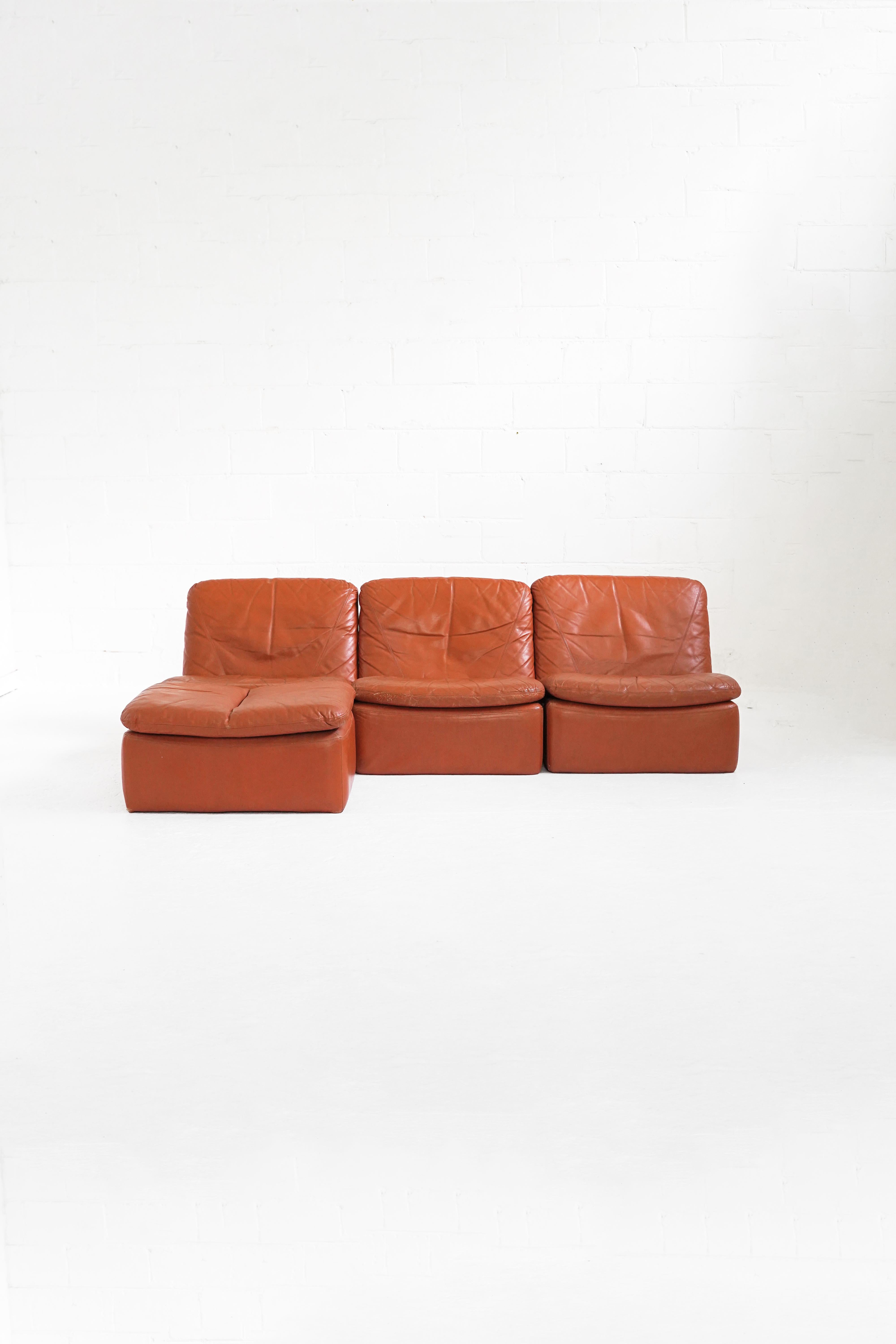 Mid-20th Century Vintage Modular Leather Sectional Sofa and Coffee Table C300 by Interna Design