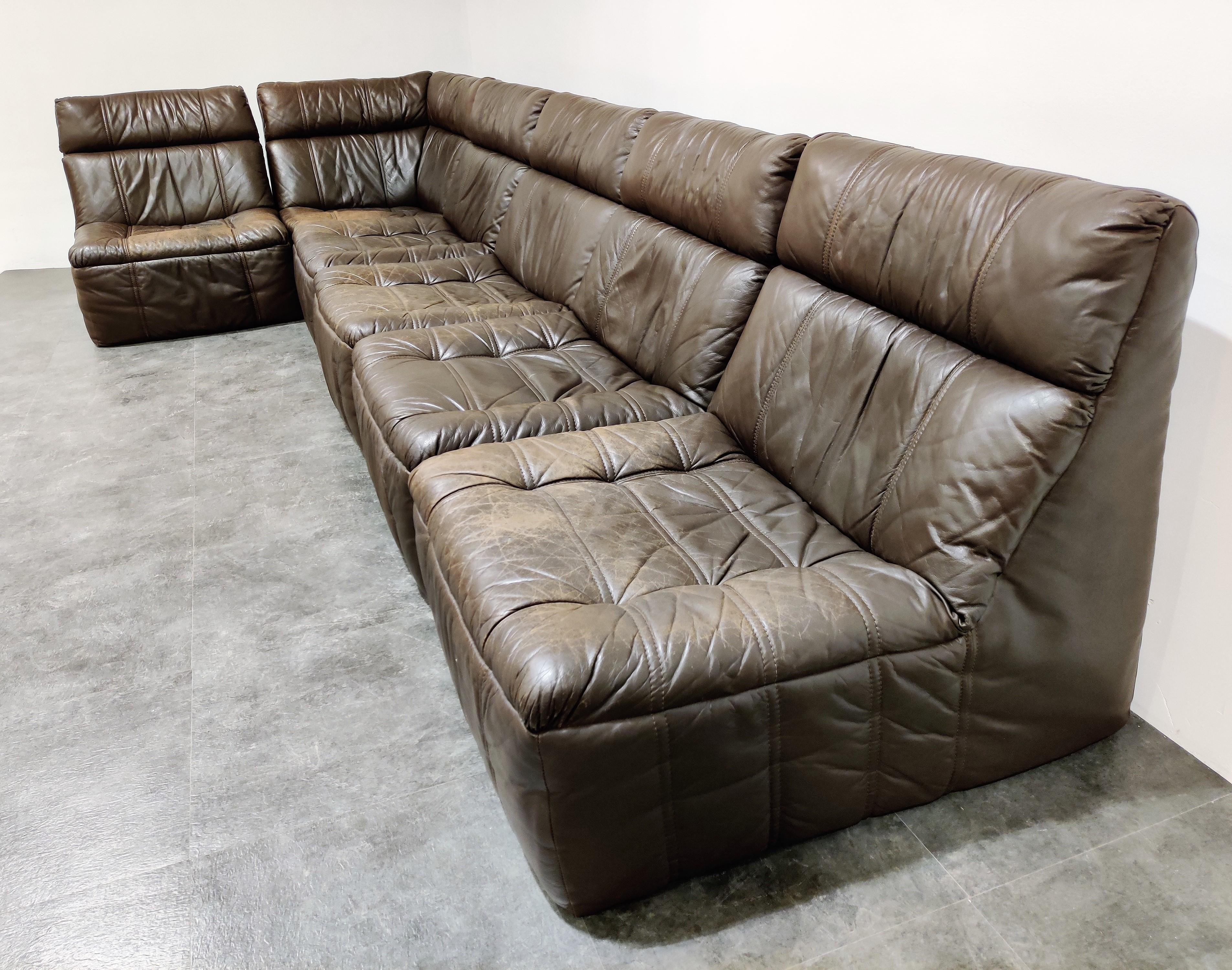 Late 20th Century Vintage Modular Leather Sofa by Rolf Benz, 1970s