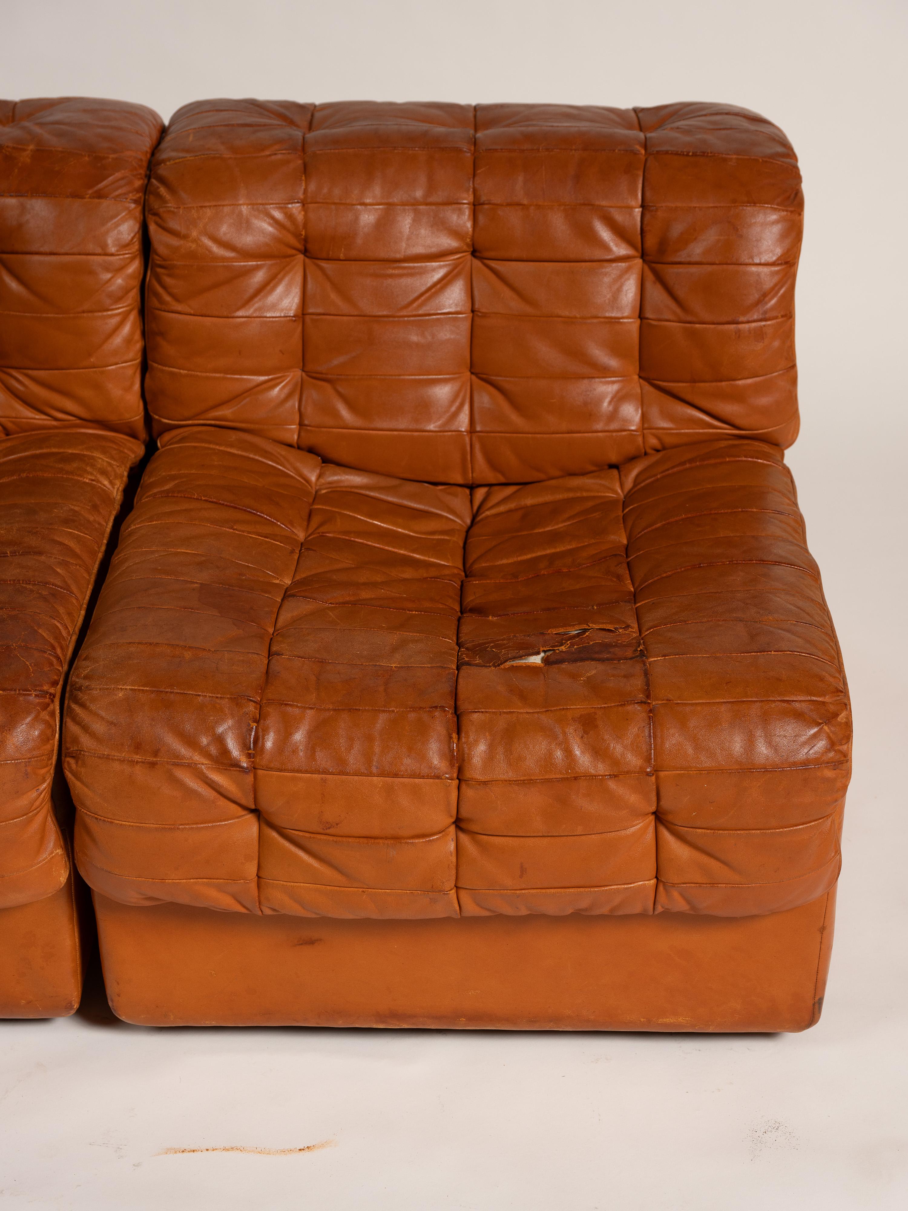 Sofá modular vintage de cuero, De Sede, Suiza, años 70 en venta 7