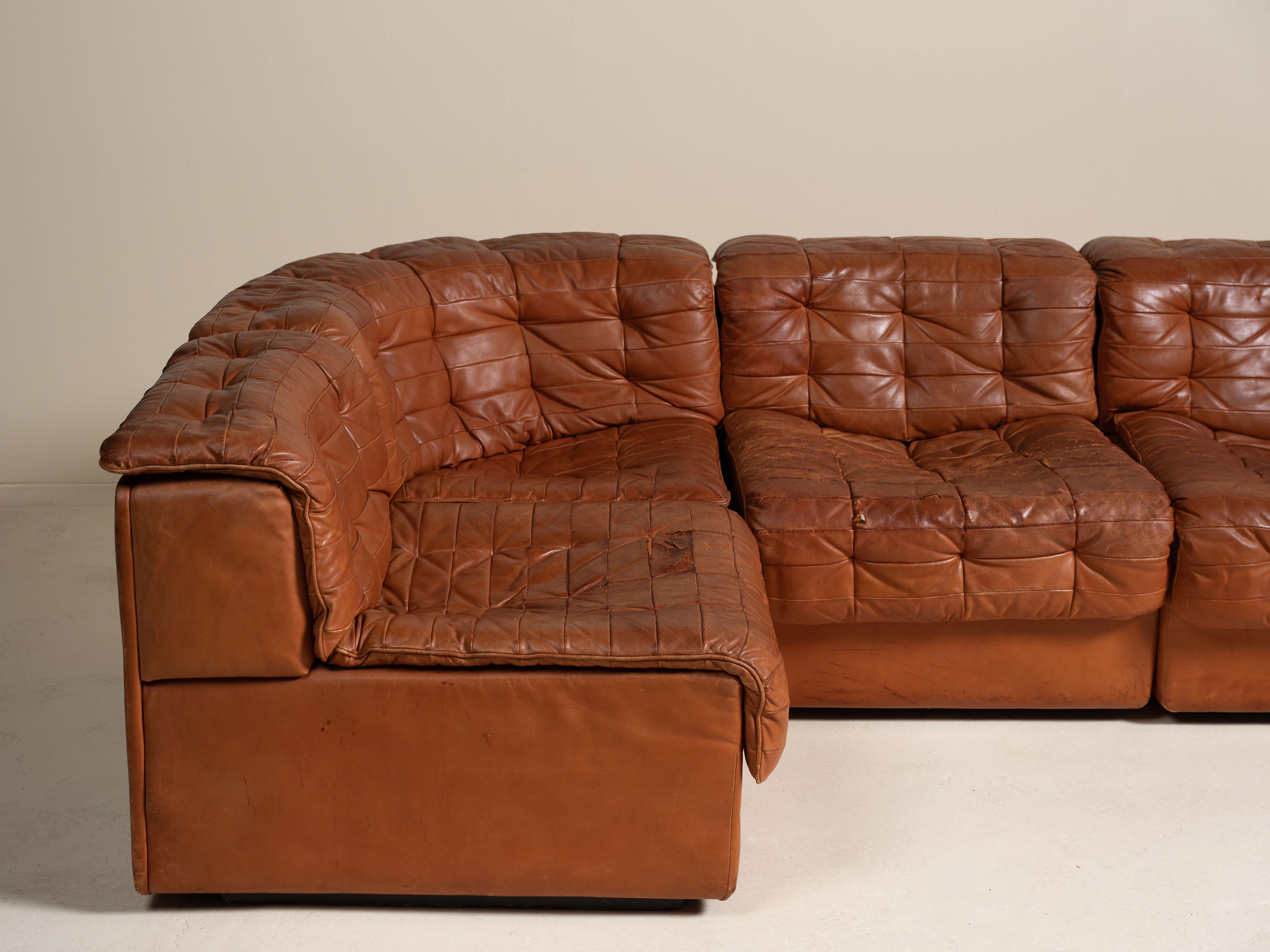 Sofá modular vintage de cuero, De Sede, Suiza, años 70 Posmoderno en venta