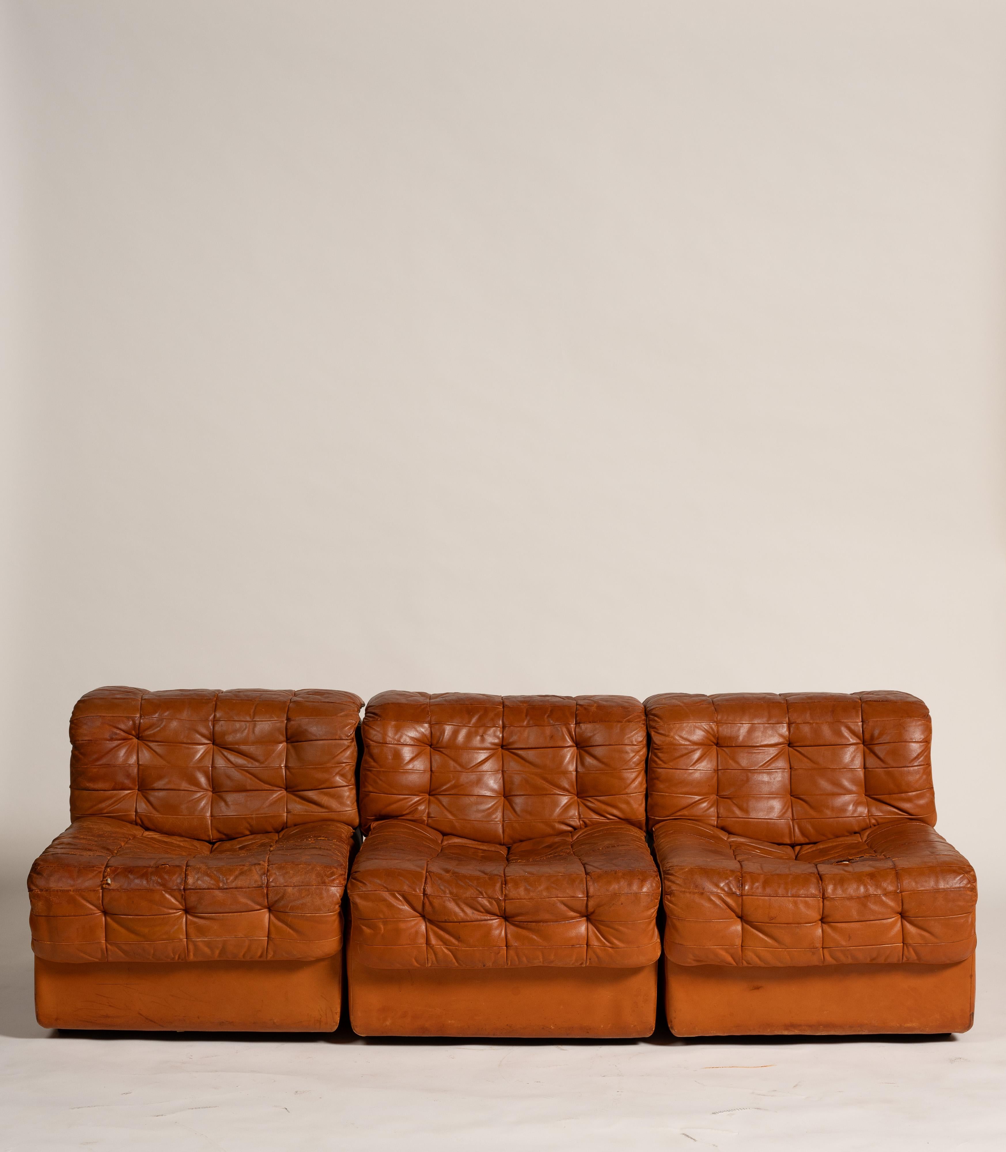 Sofá modular vintage de cuero, De Sede, Suiza, años 70 Suizo en venta