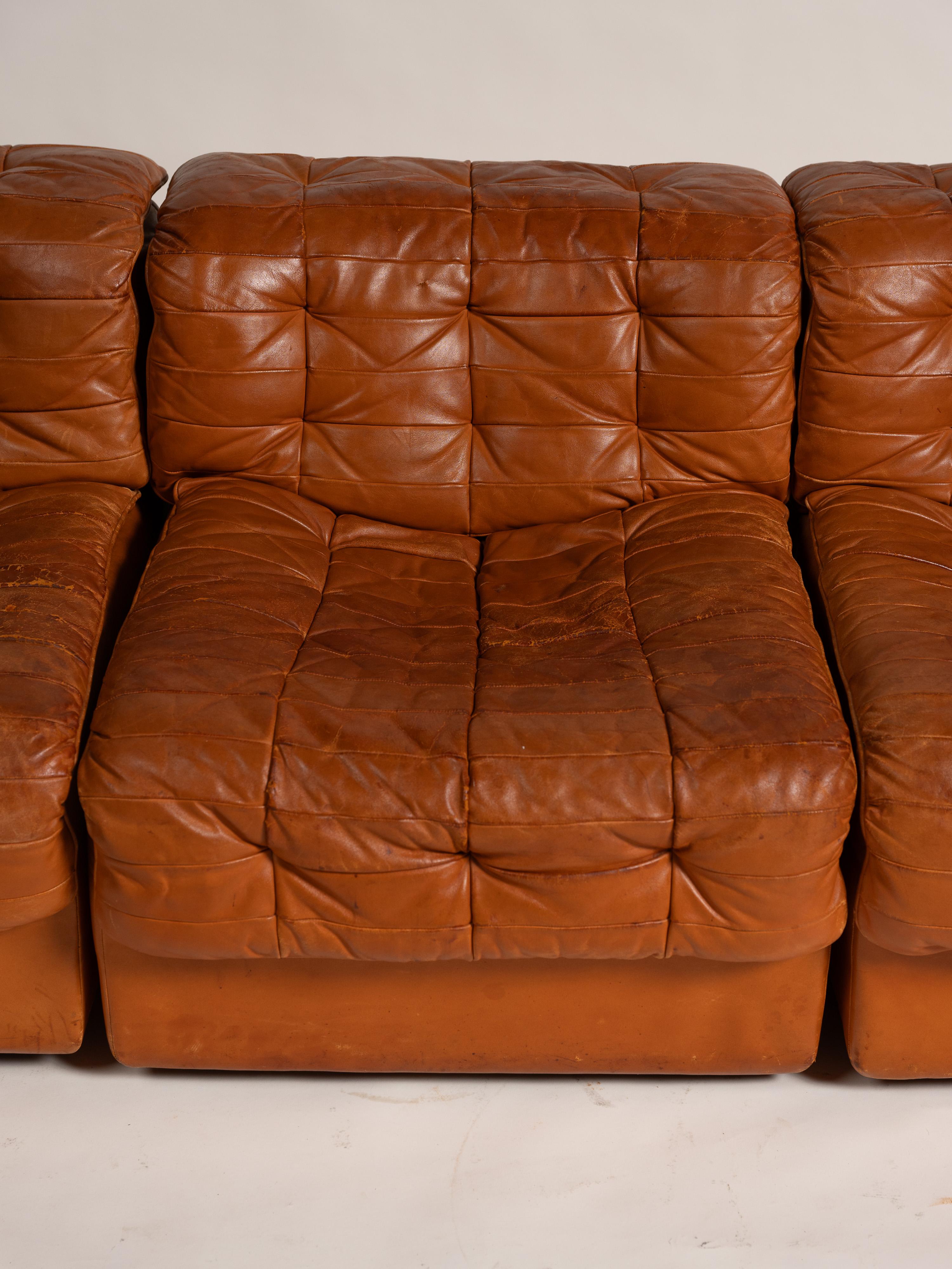 Sofá modular vintage de cuero, De Sede, Suiza, años 70 en venta 2