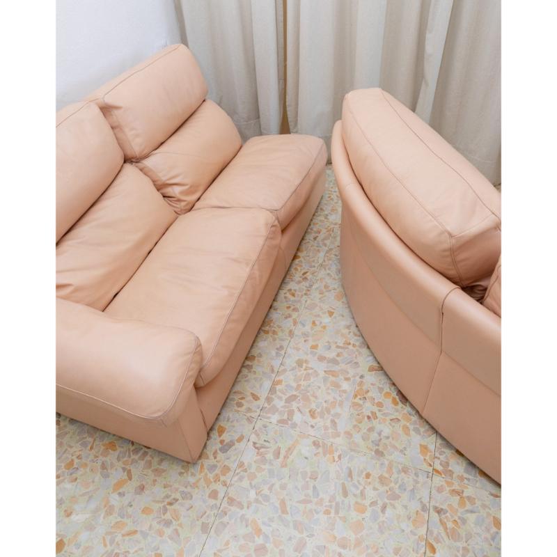 Vintage Modular Leather Sofa In Blush Mid Century Model No, 1970 en vente 10