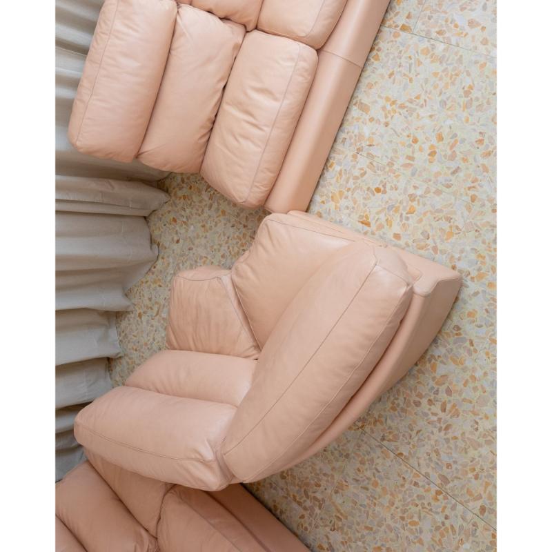 Vintage Modular Leather Sofa In Blush Mid Century Model No, 1970 en vente 2