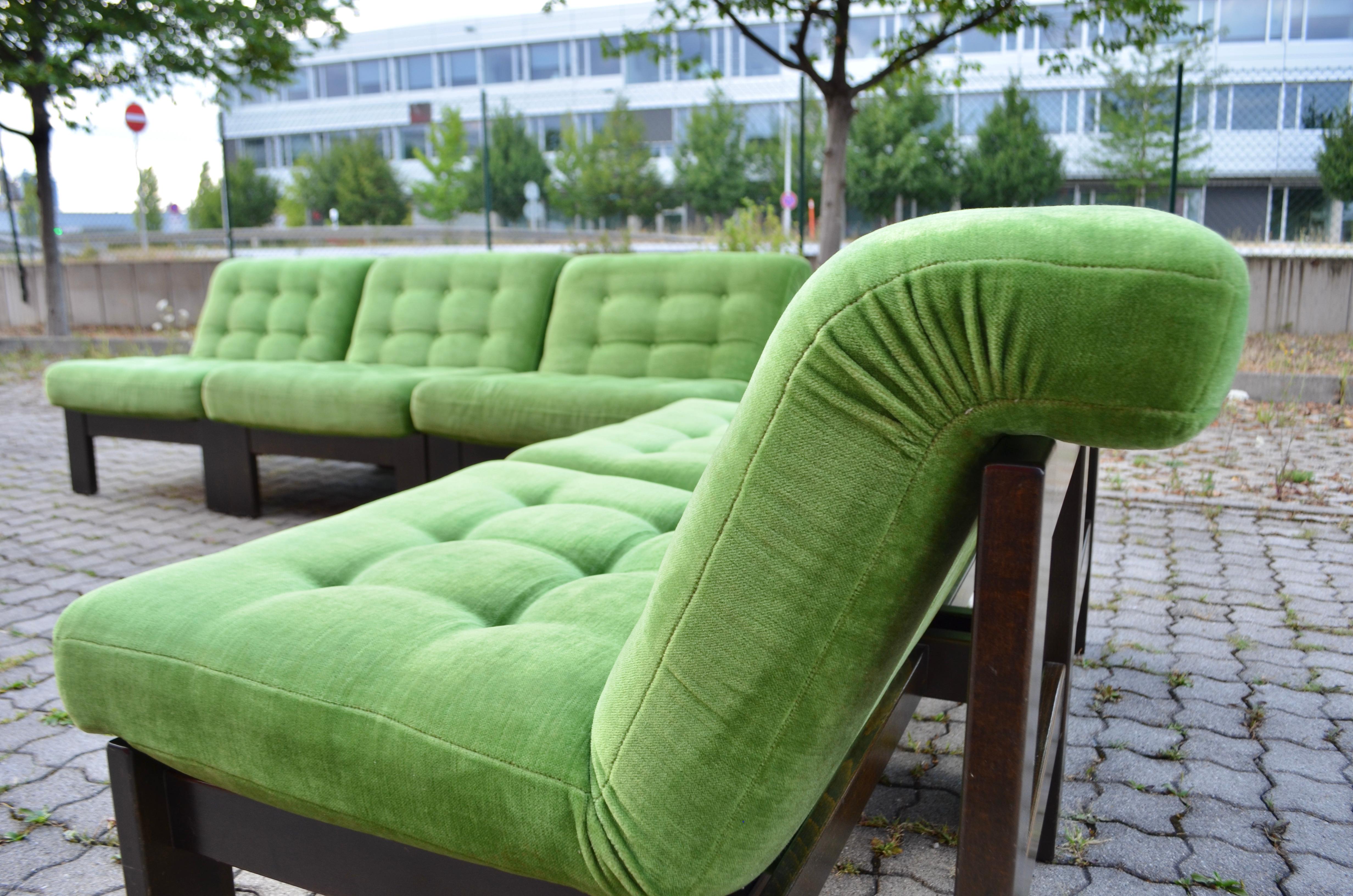 Vintage Modular limegreen Mohair Living Room Suite Sectional Sofa Germany For Sale 8
