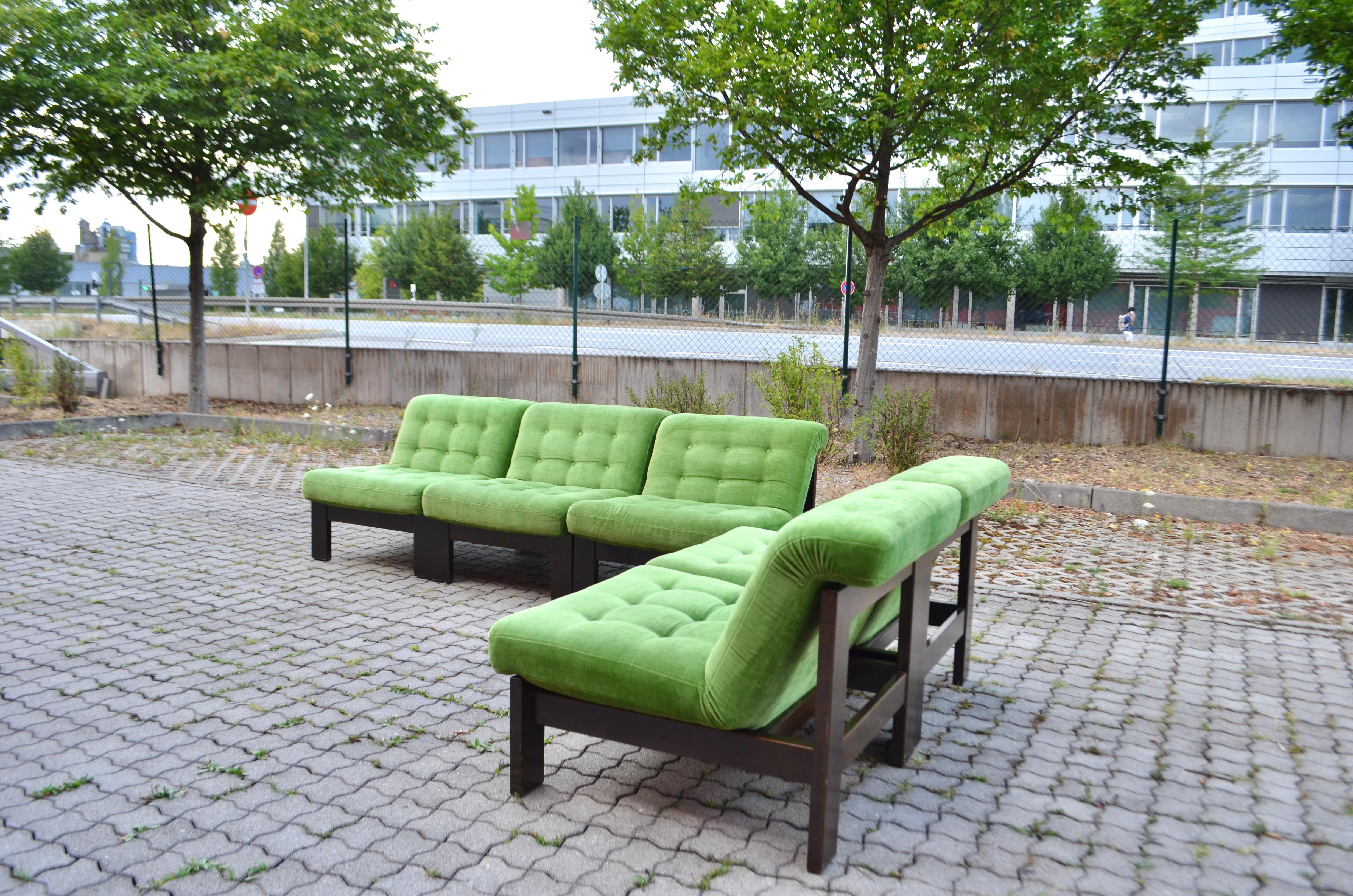 Vintage Modular limegreen Mohair Living Room Suite Sectional Sofa Germany For Sale 13