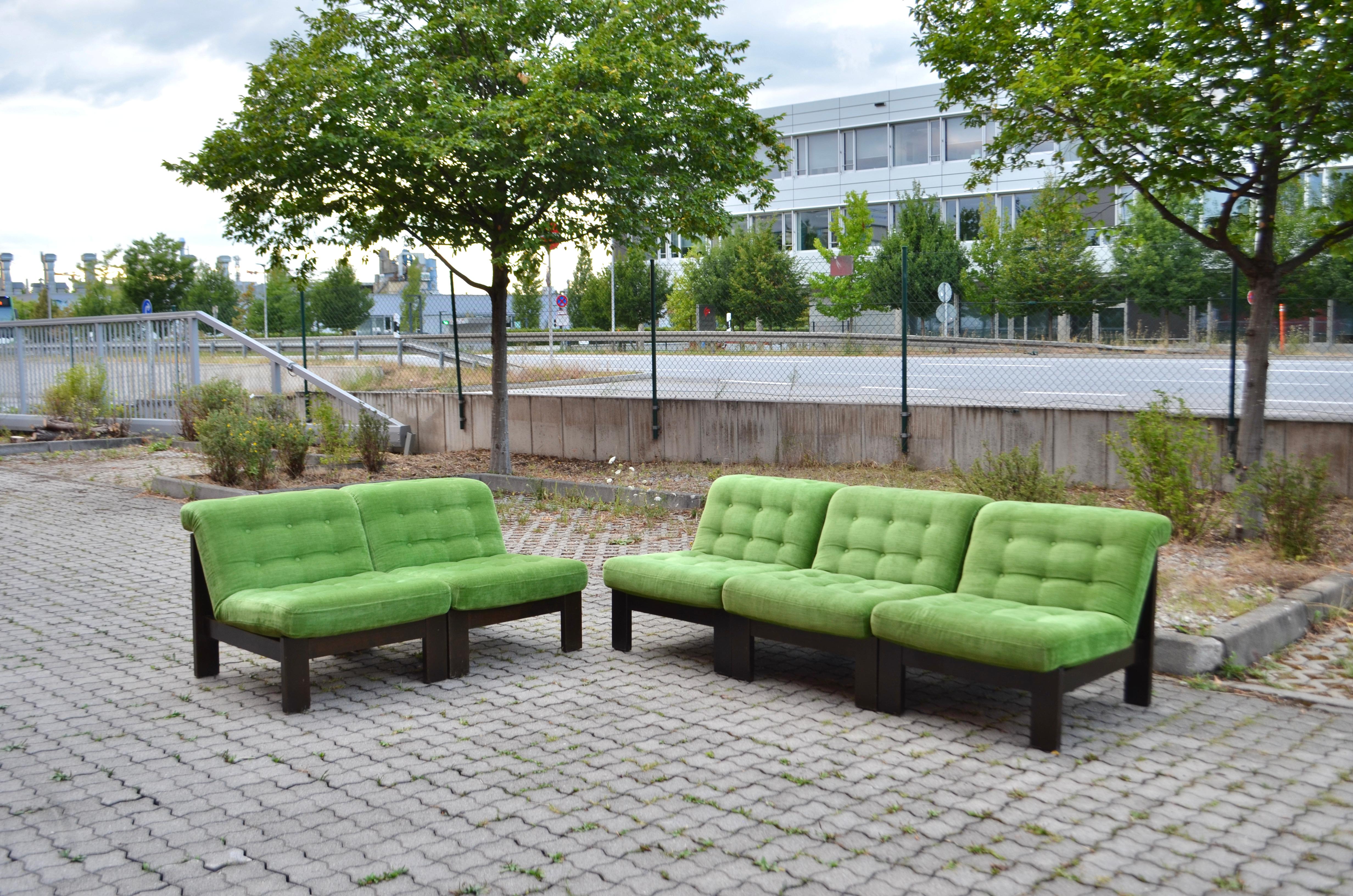 Late 20th Century Vintage Modular limegreen Mohair Living Room Suite Sectional Sofa Germany For Sale