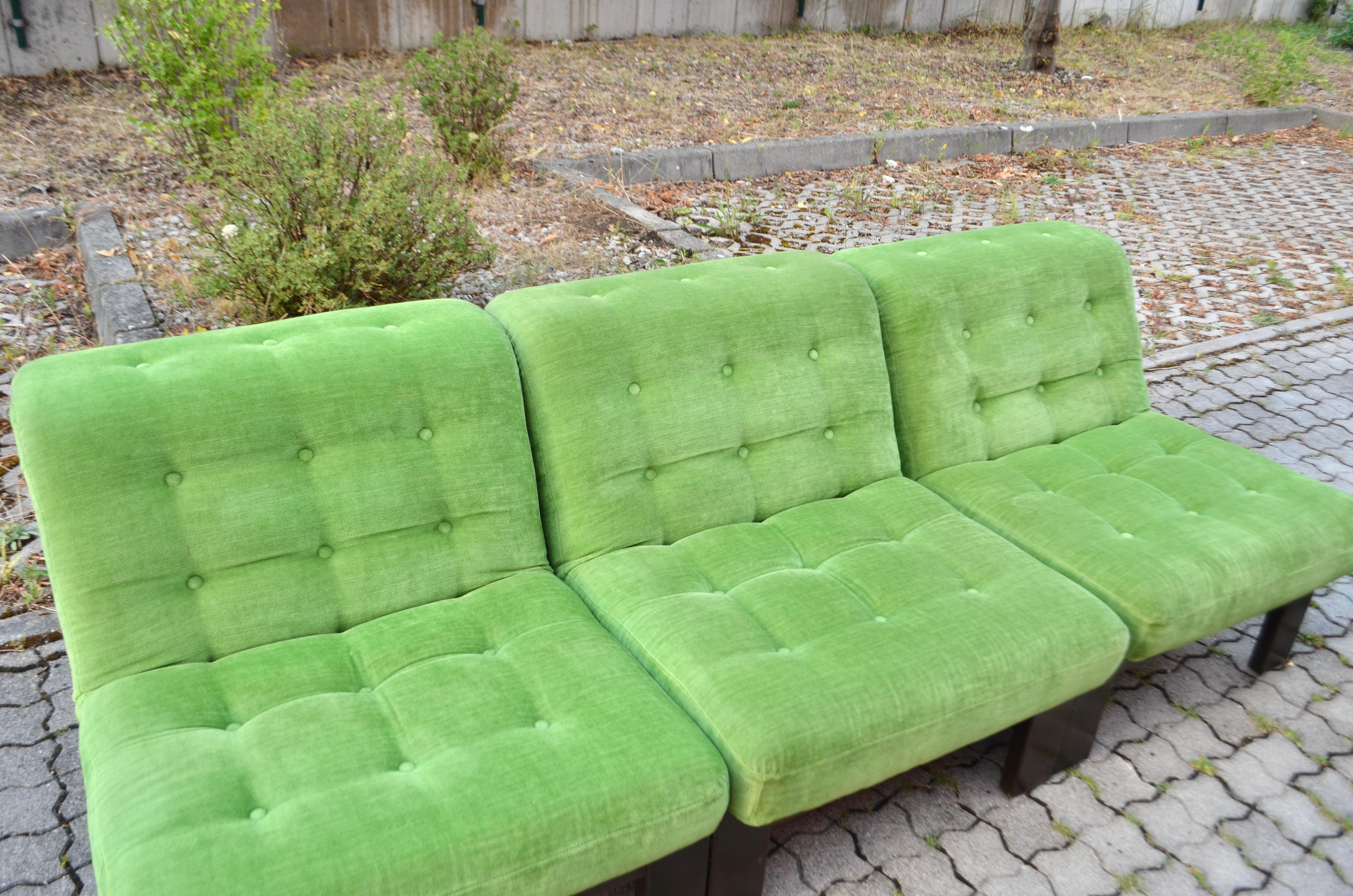 Vintage Modular limegreen Mohair Living Room Suite Sectional Sofa Germany For Sale 1