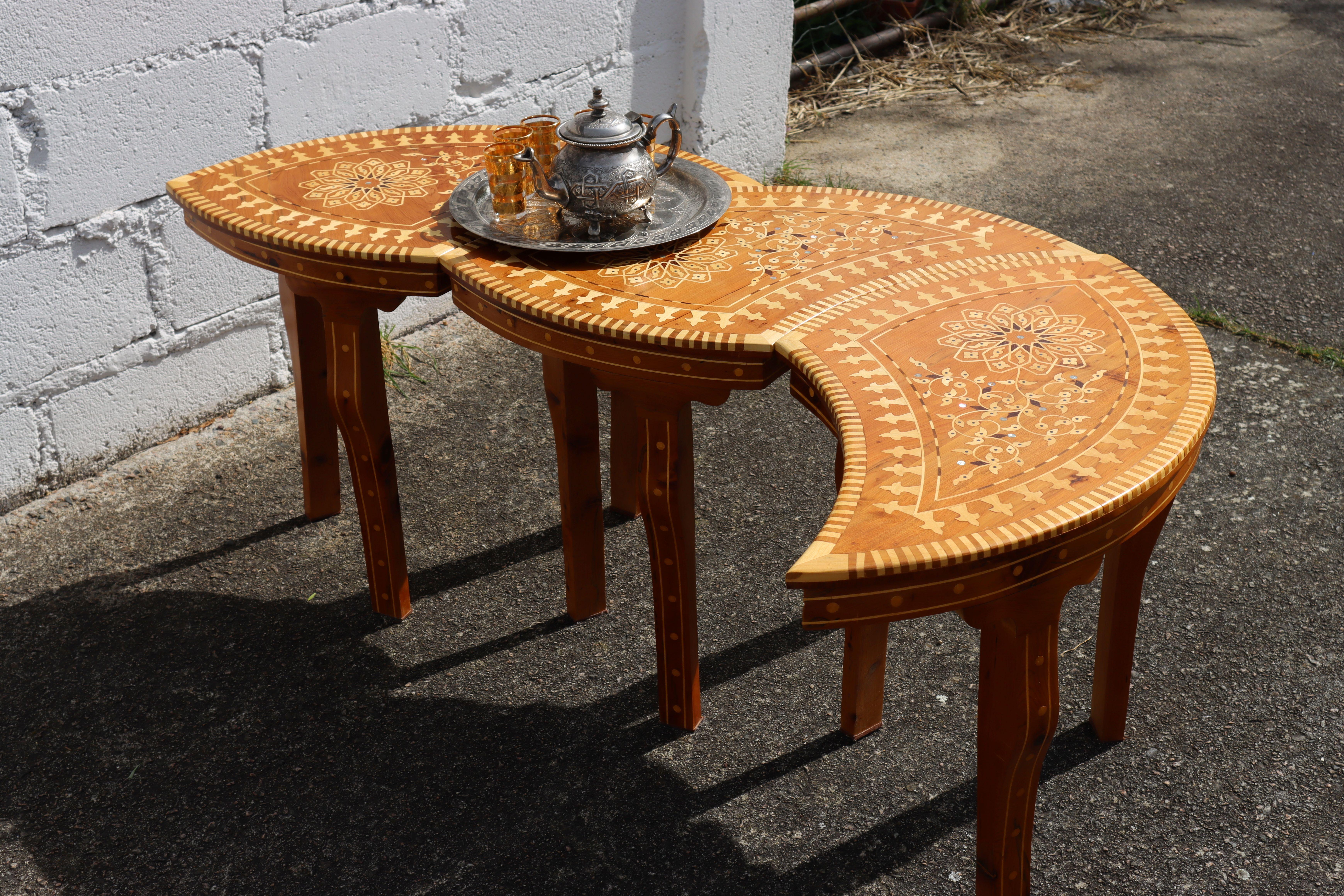 Wood Vintage Modular Moroccan Tea Table-Inlaid Coffee Table-Marquetery Side Table-80s For Sale