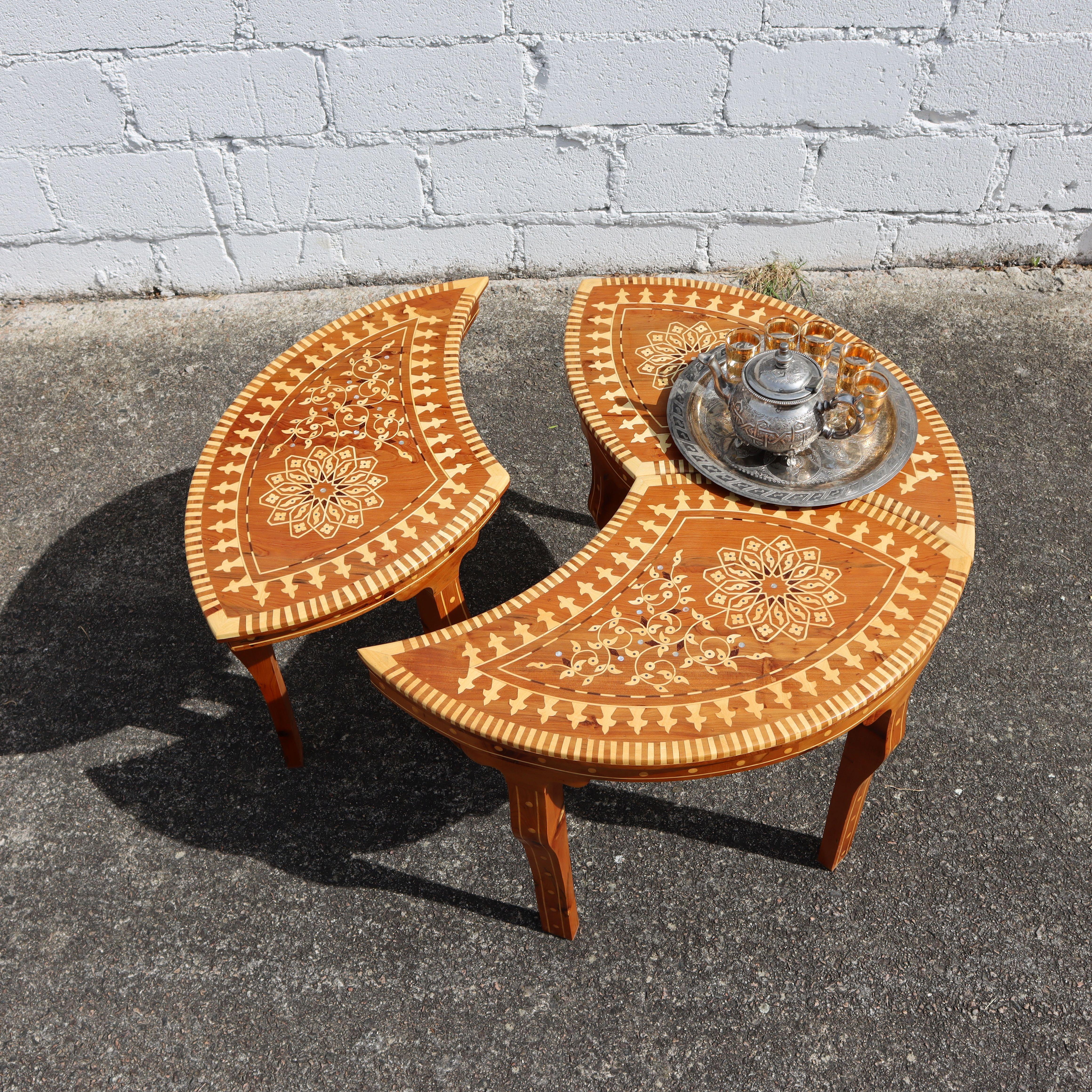 Vintage Modular Moroccan Tea Table-Inlaid Coffee Table-Marquetery Side Table-80s For Sale 1