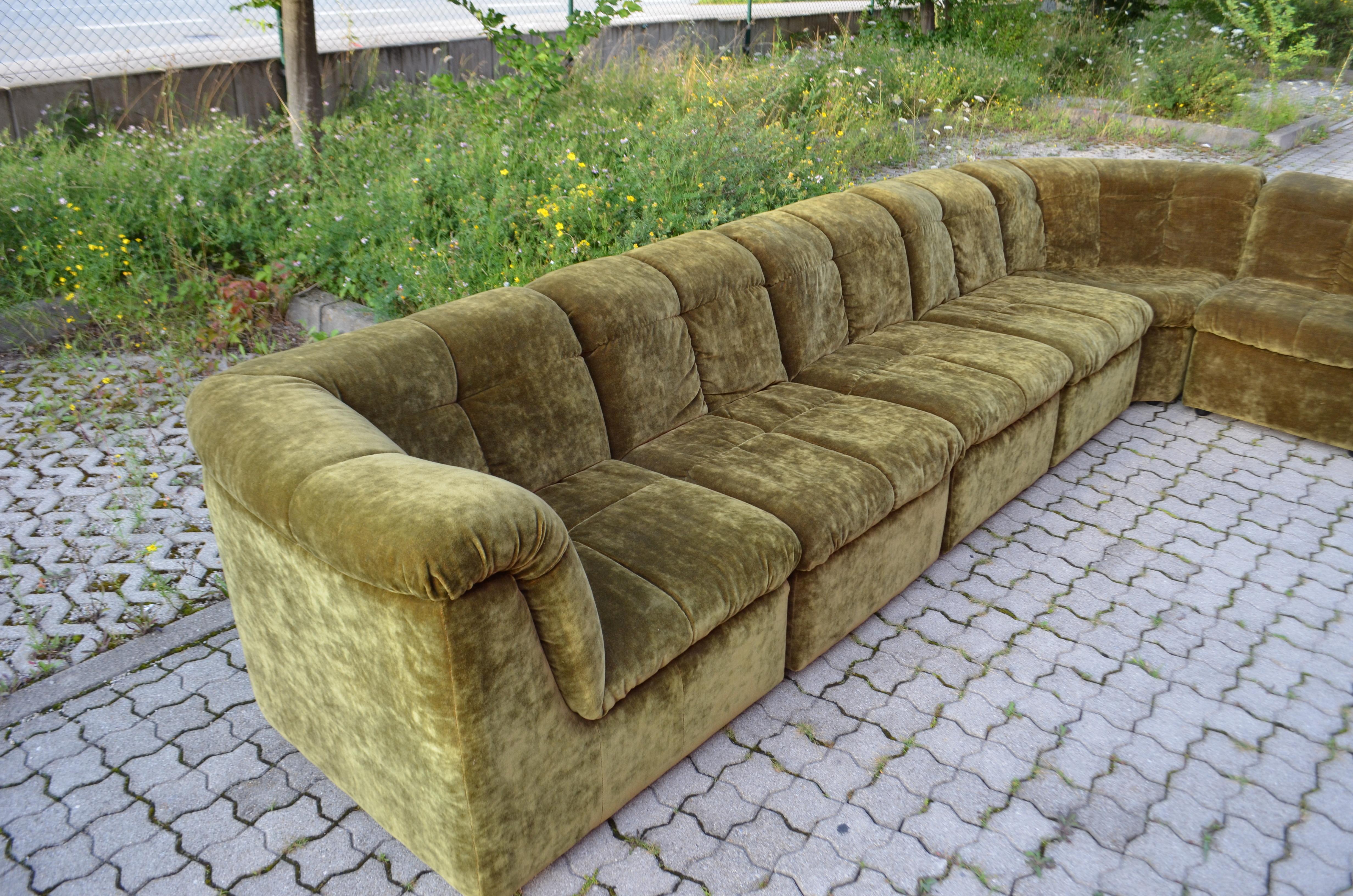 German Vintage Modular Moss Green 1970s Sofa Living Room Suite