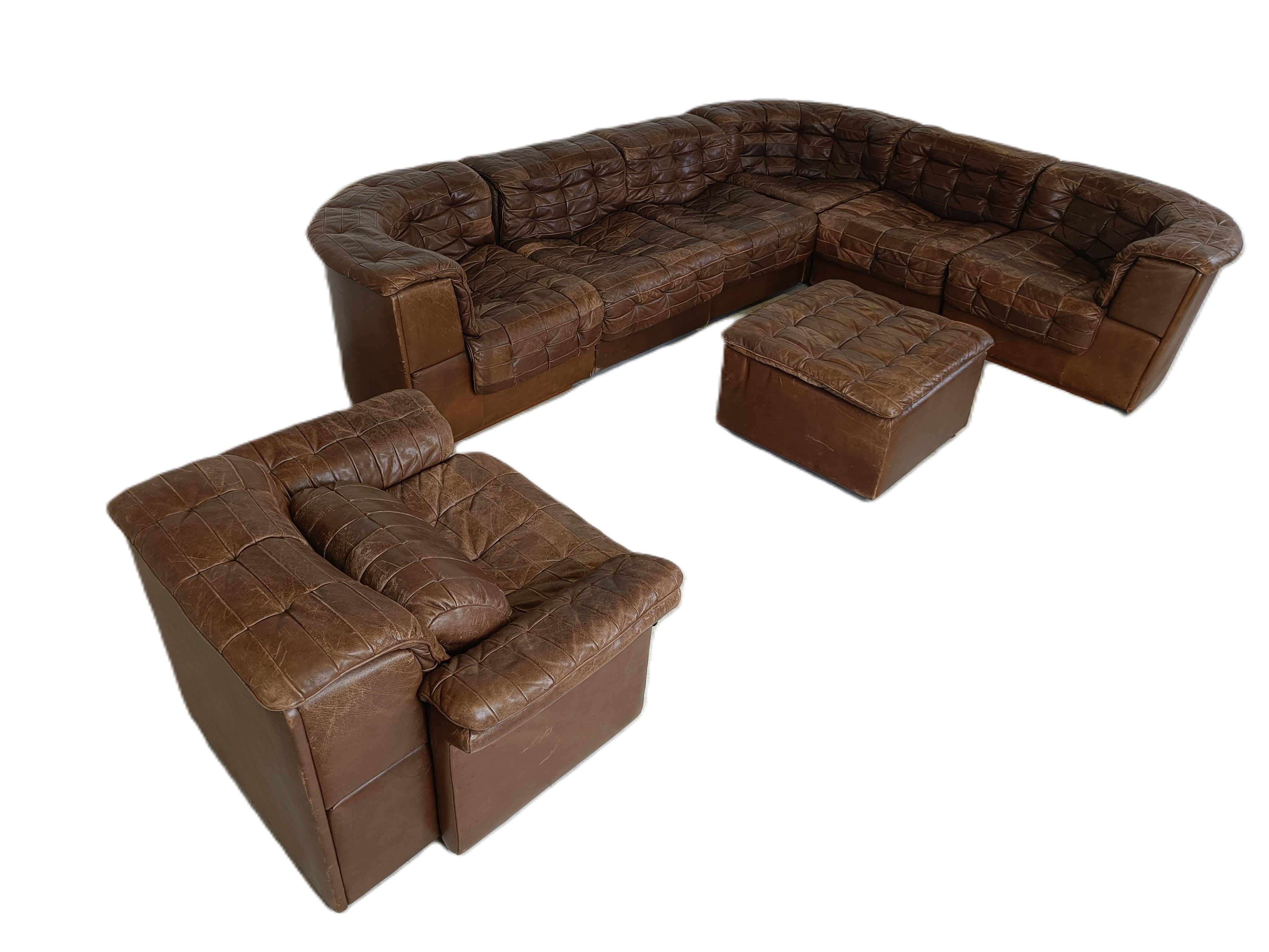 Mid-Century Modern Vintage modular patchwork leather sofa DS11 by Desede, 1960s For Sale