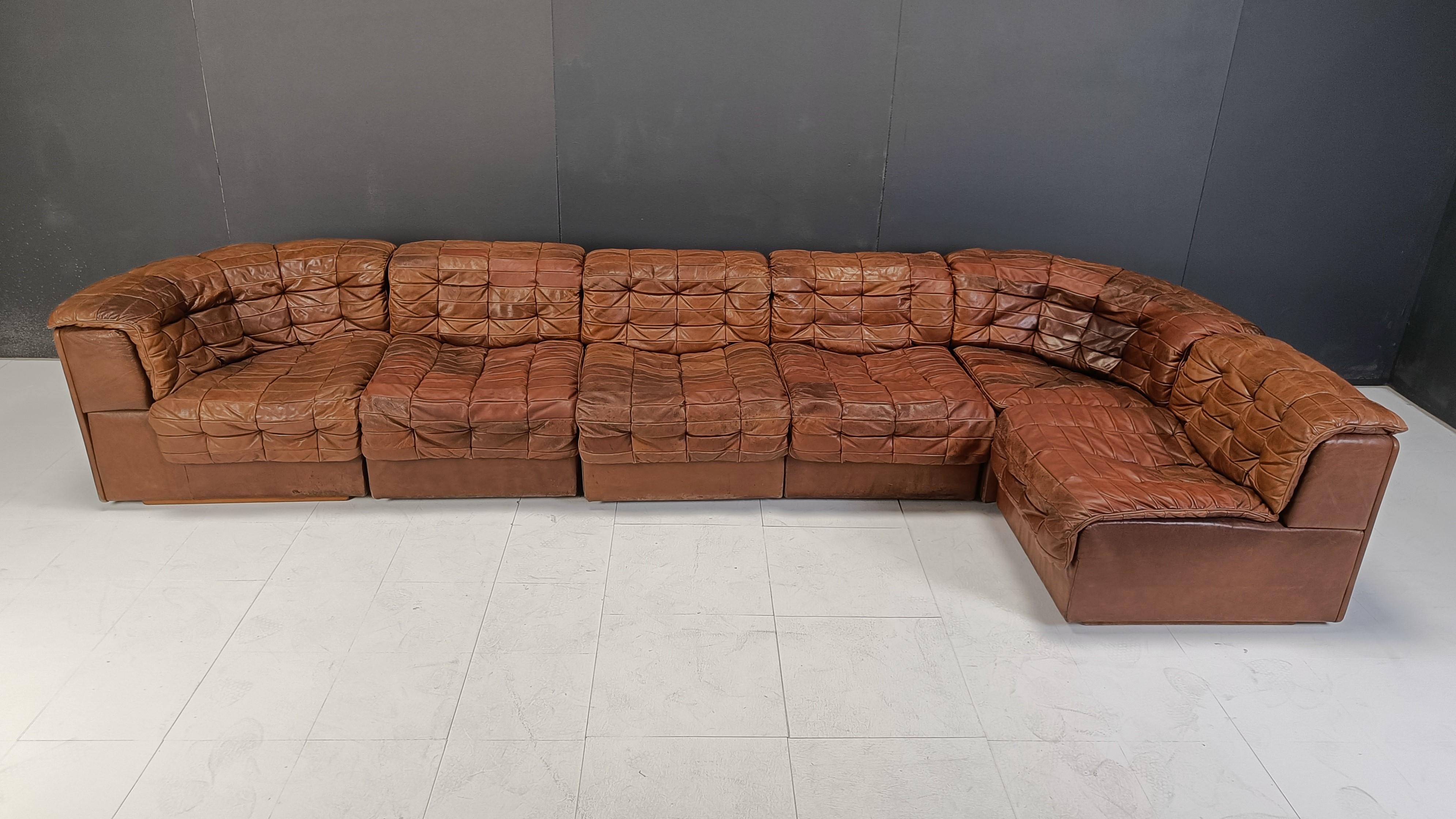 Mid-Century Modern Vintage modular patchwork leather sofa DS11 by Desede, 1960s For Sale
