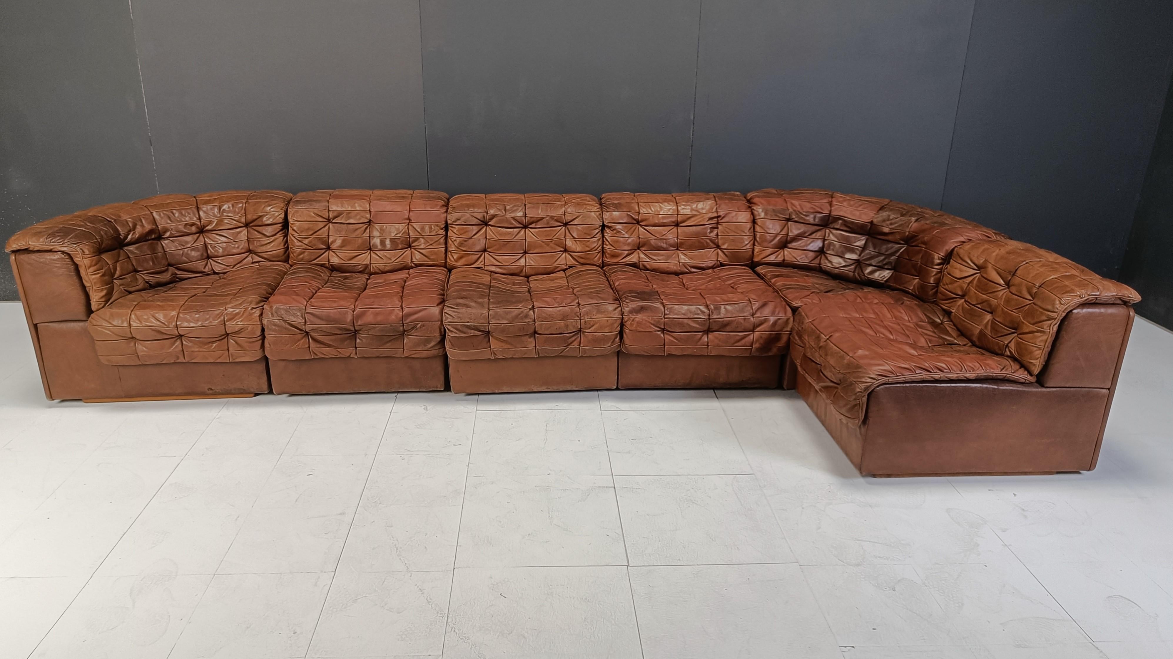 Swiss Vintage modular patchwork leather sofa DS11 by Desede, 1960s For Sale