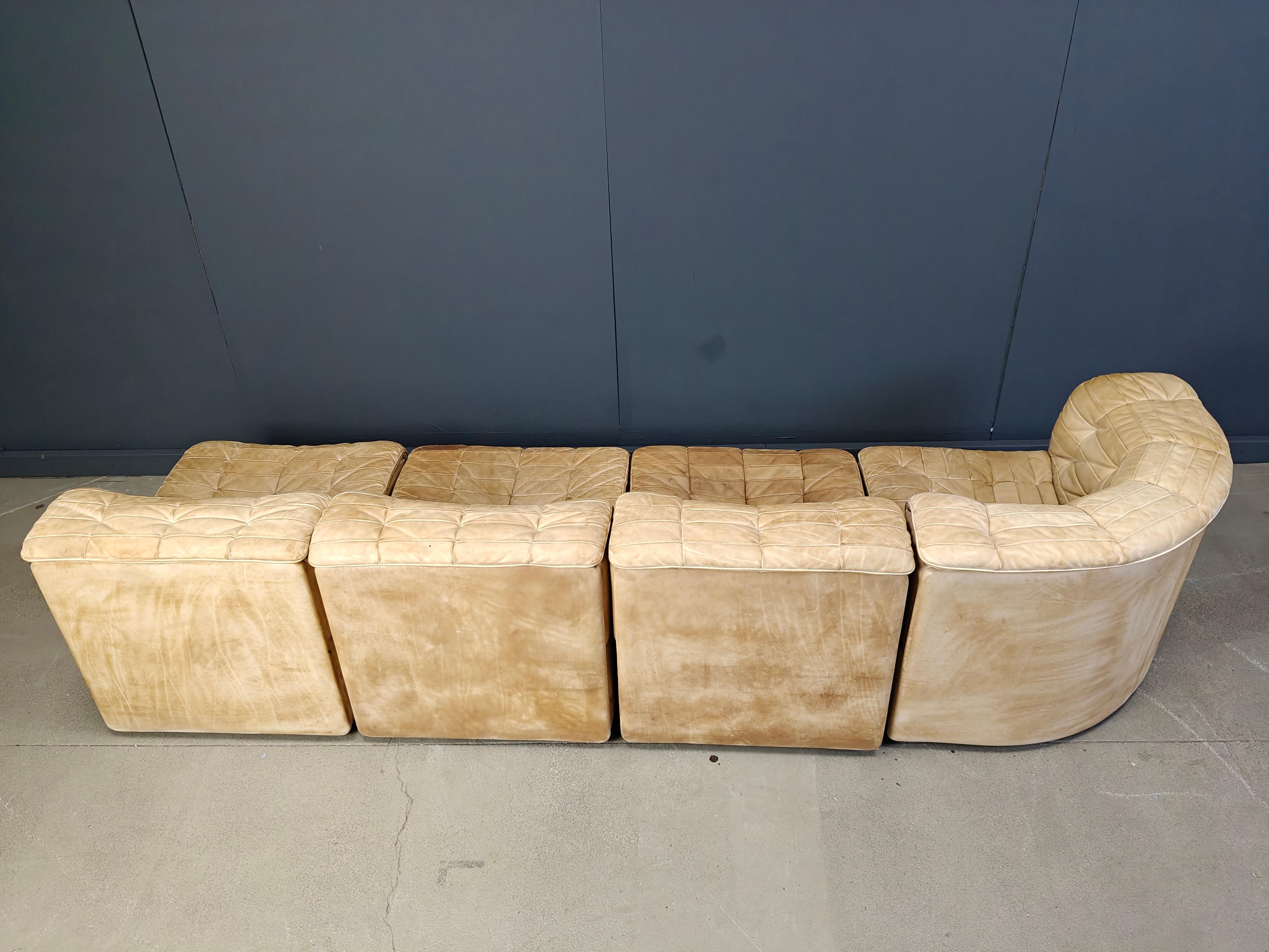 Swiss Vintage modular patchwork leather sofa DS11 by Desede, 1960s For Sale