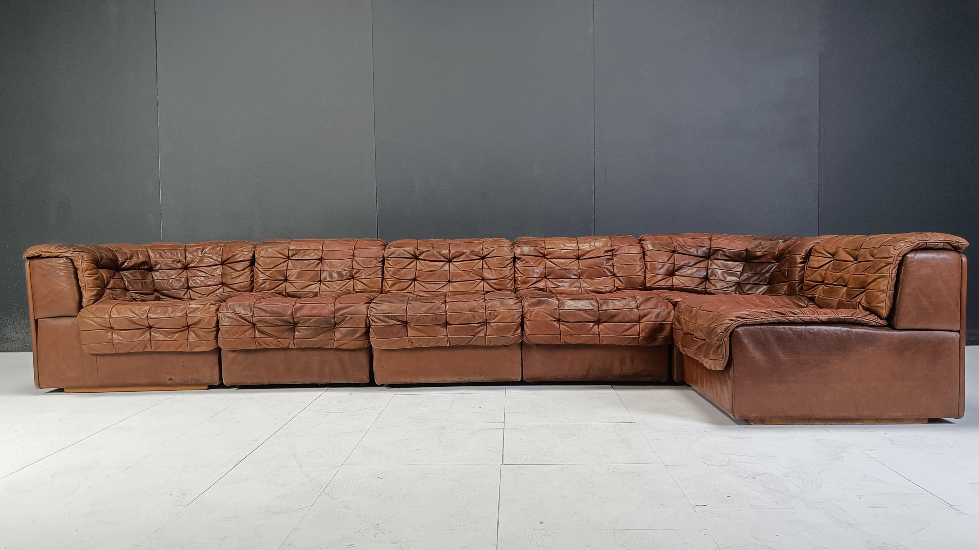 Mid-20th Century Vintage modular patchwork leather sofa DS11 by Desede, 1960s For Sale