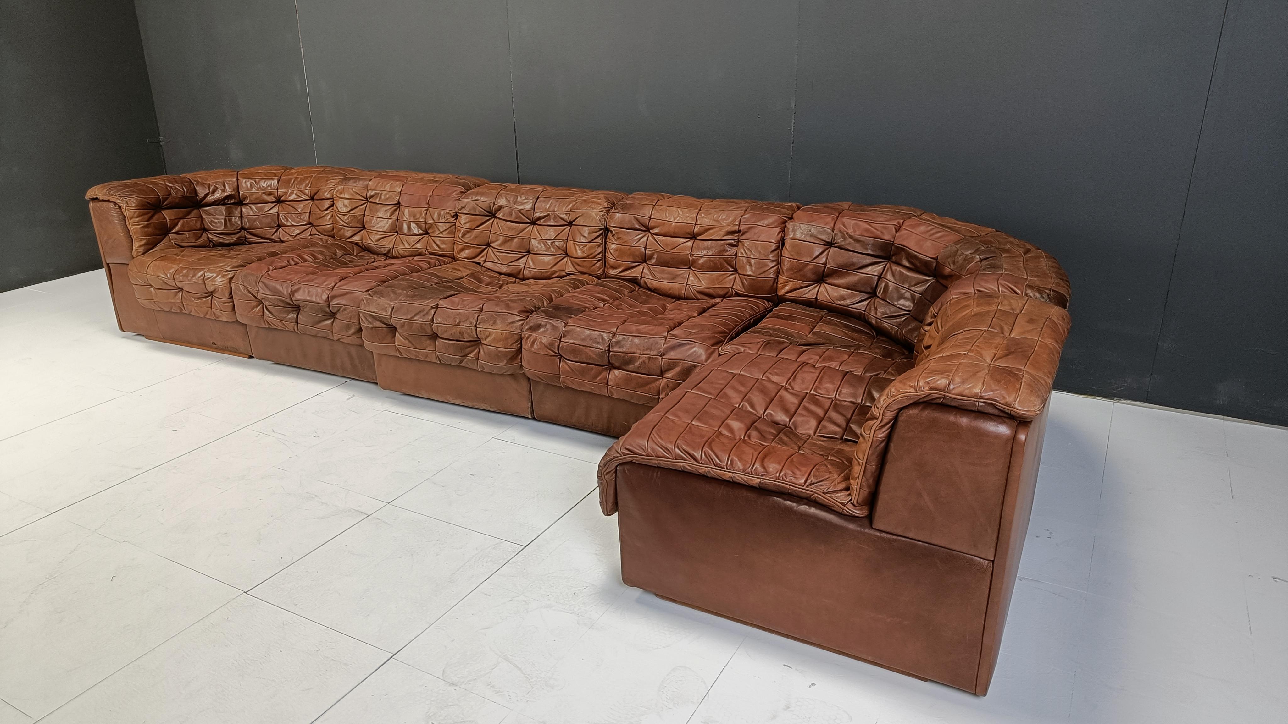 Leather Vintage modular patchwork leather sofa DS11 by Desede, 1960s For Sale