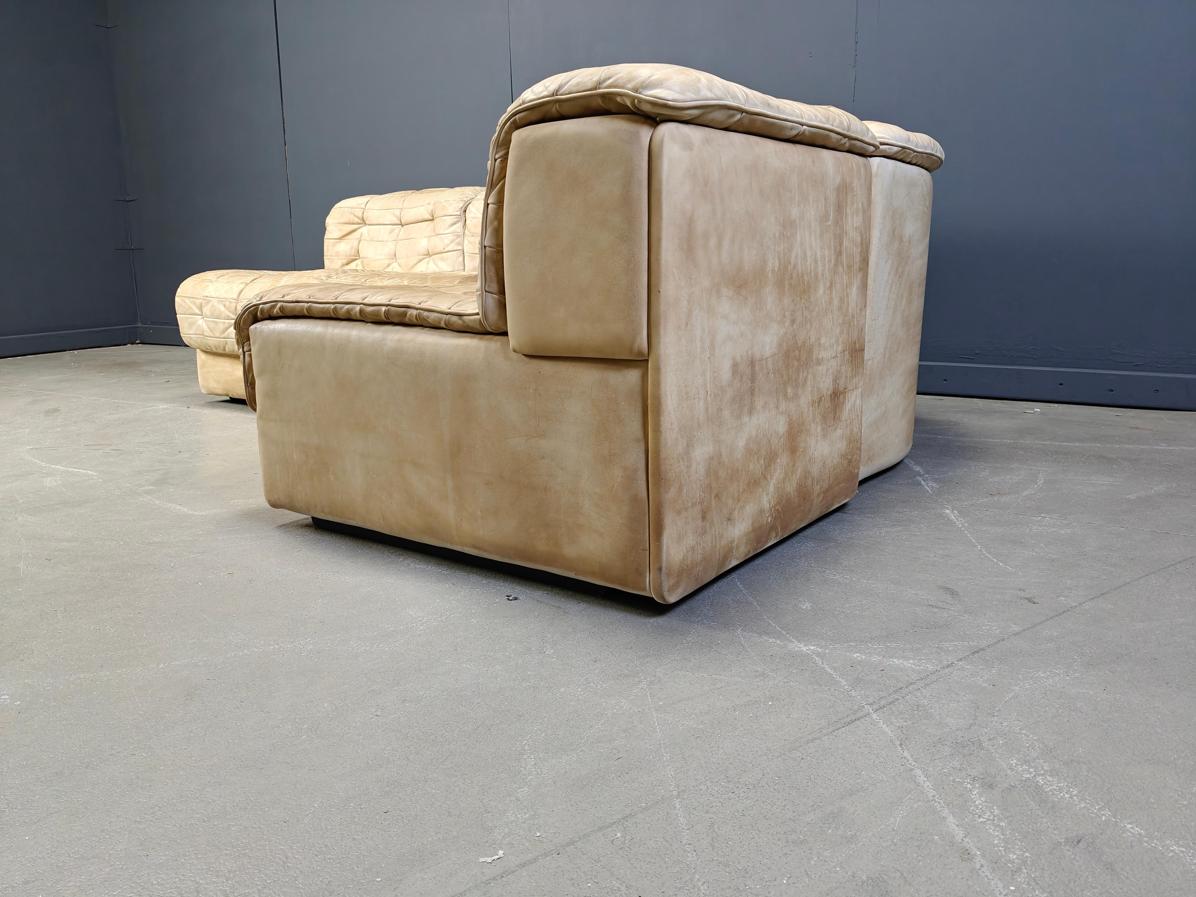 Leather Vintage modular patchwork leather sofa DS11 by Desede, 1960s For Sale