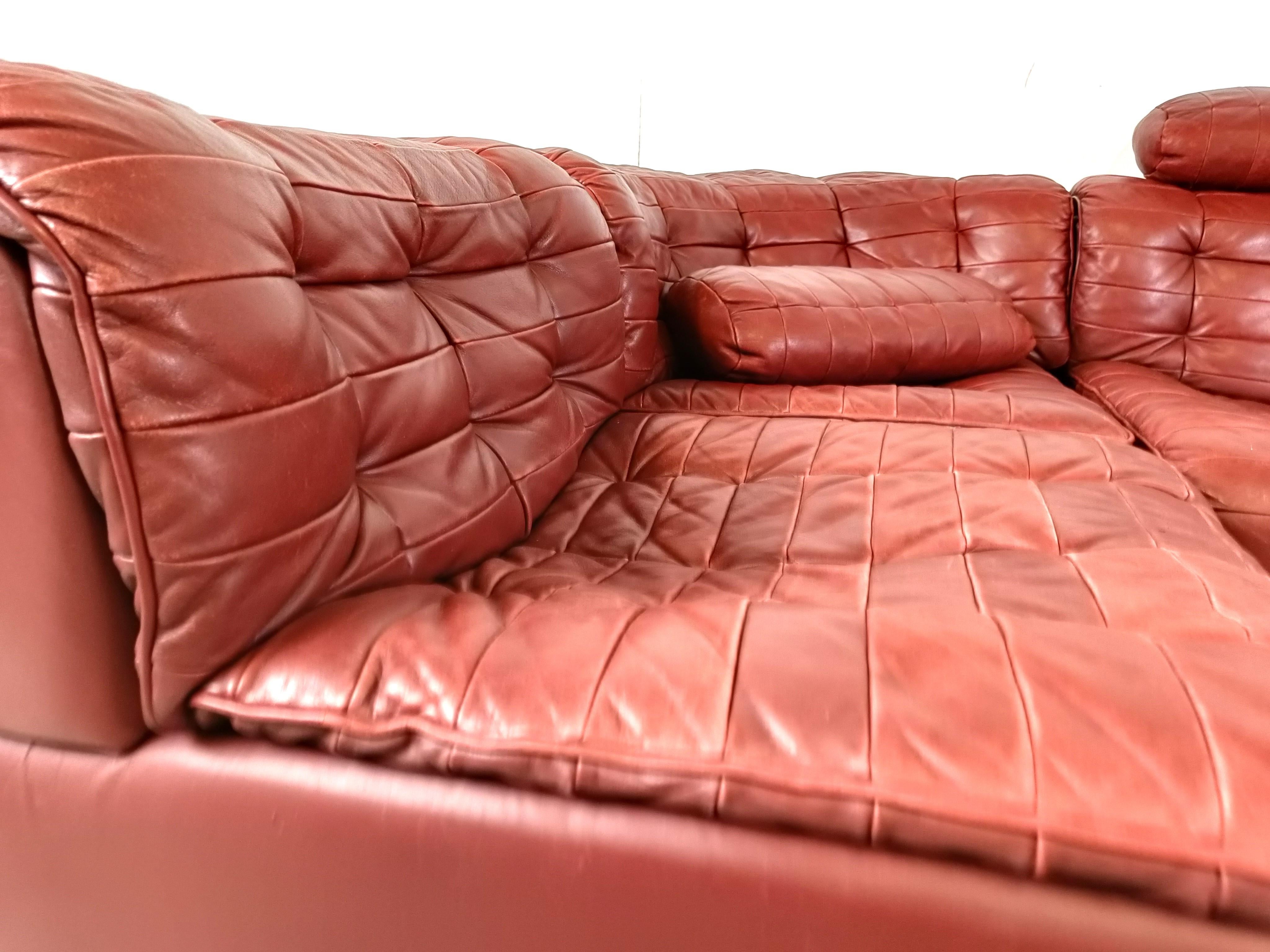 Leather Vintage modular patchwork leather sofa DS11 by Desede, 1970s