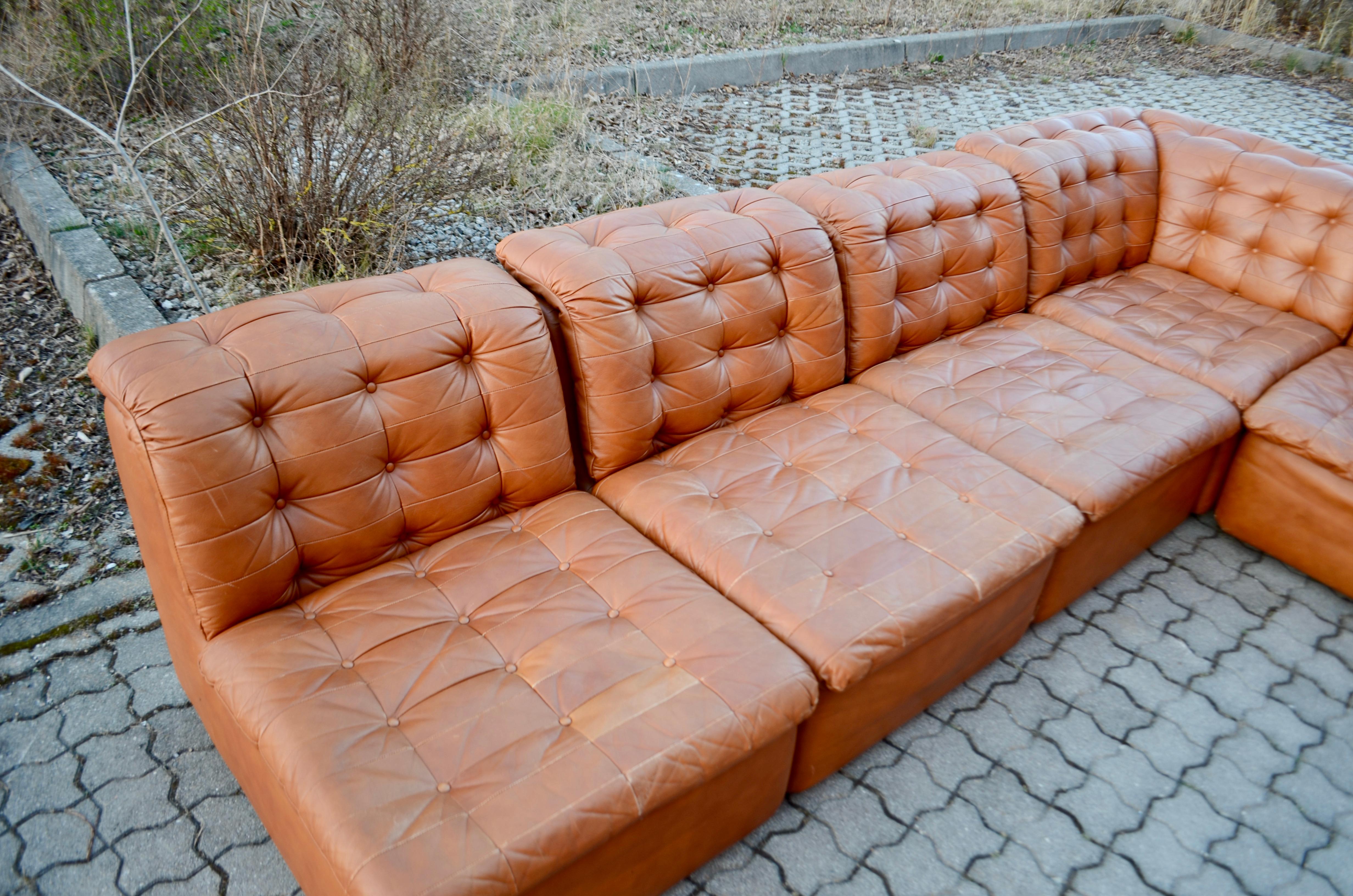 Vintage Modular Sectional Brandy Cognac Leather Lounge Sofa, Germany, 1970 For Sale 2