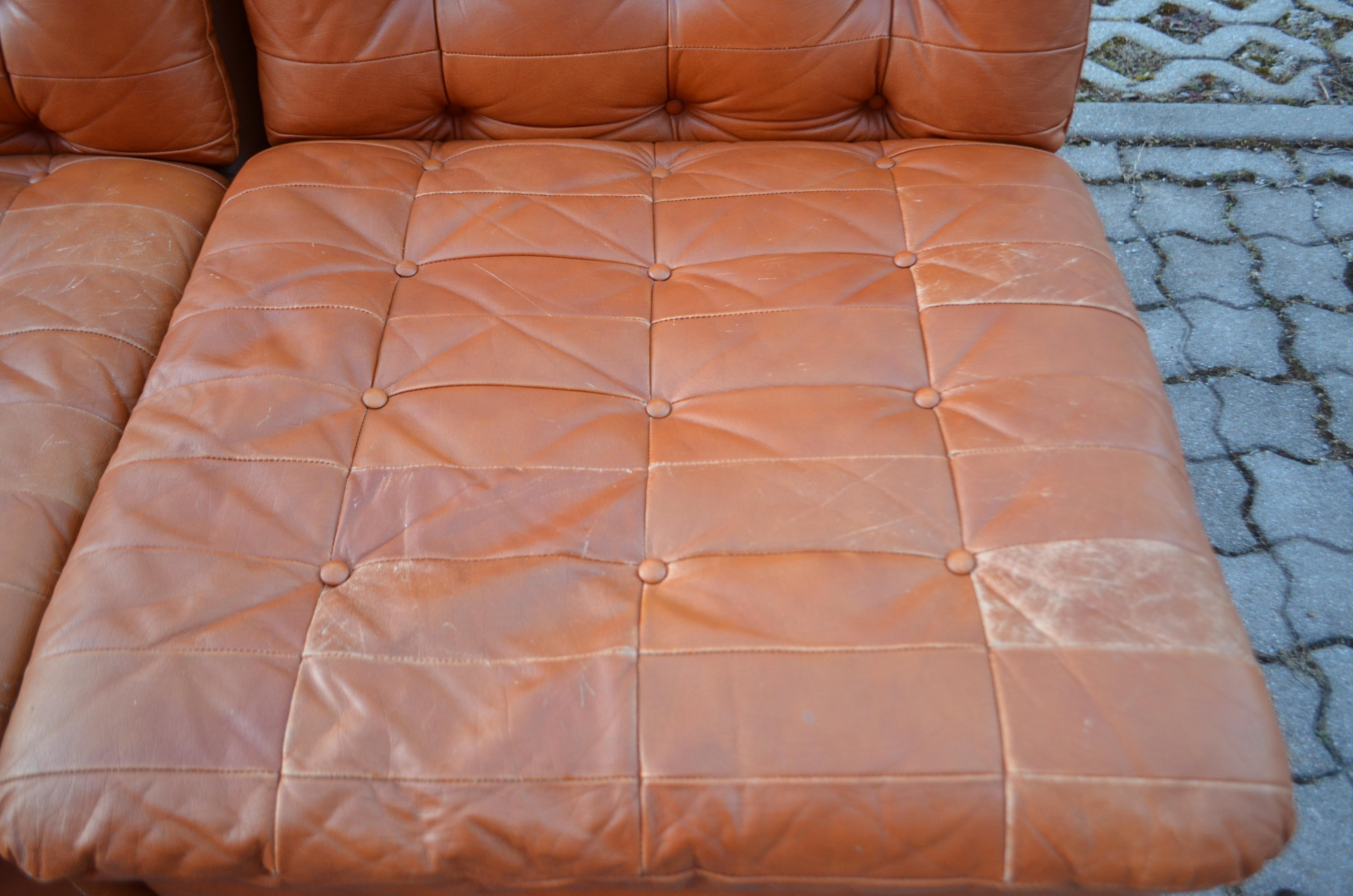 Vintage Modular Sectional Brandy Cognac Leather Lounge Sofa, Germany, 1970 For Sale 4