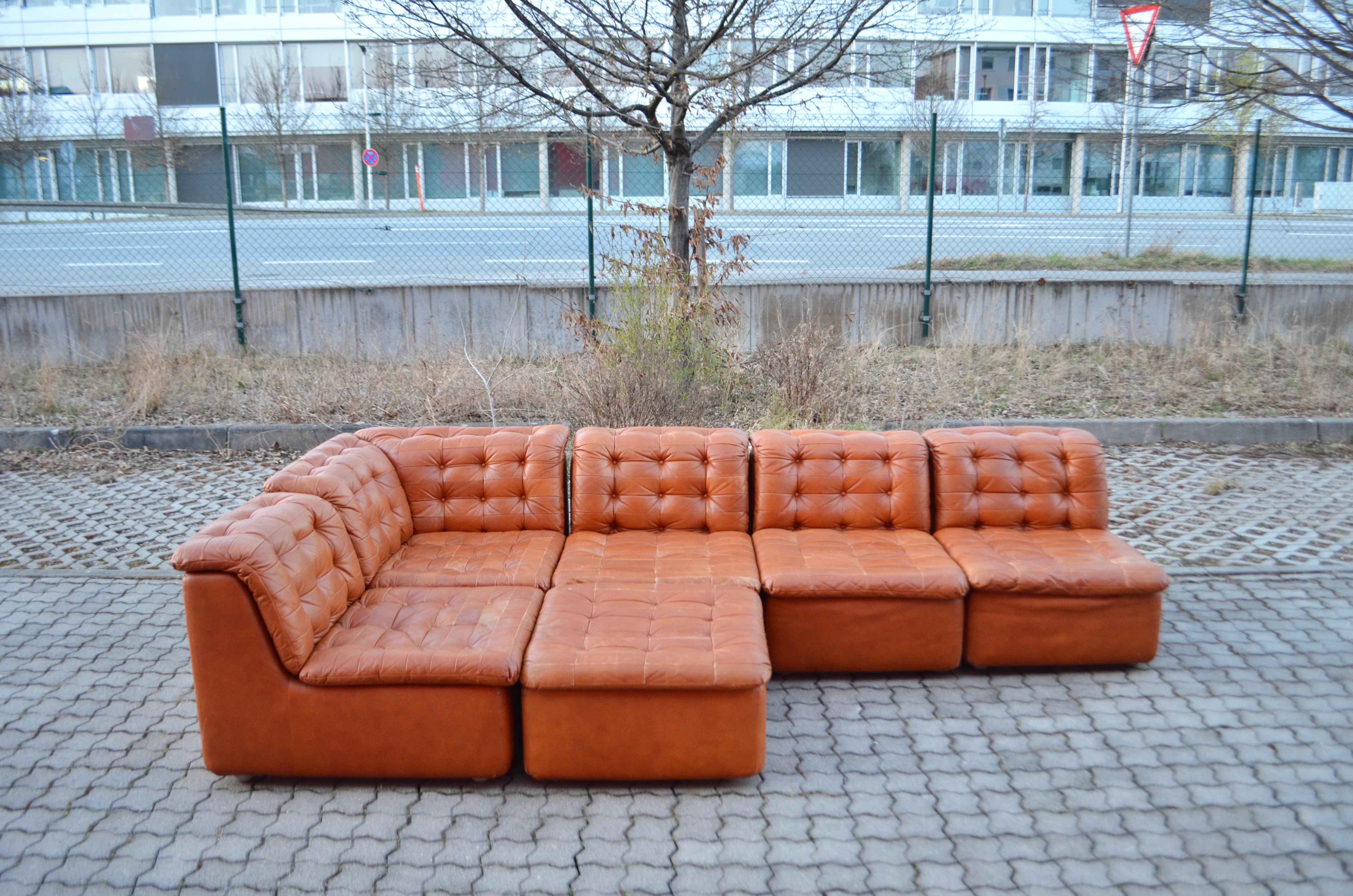 Vintage Modular Sectional Brandy Cognac Leather Lounge Sofa, Germany, 1970 For Sale 7