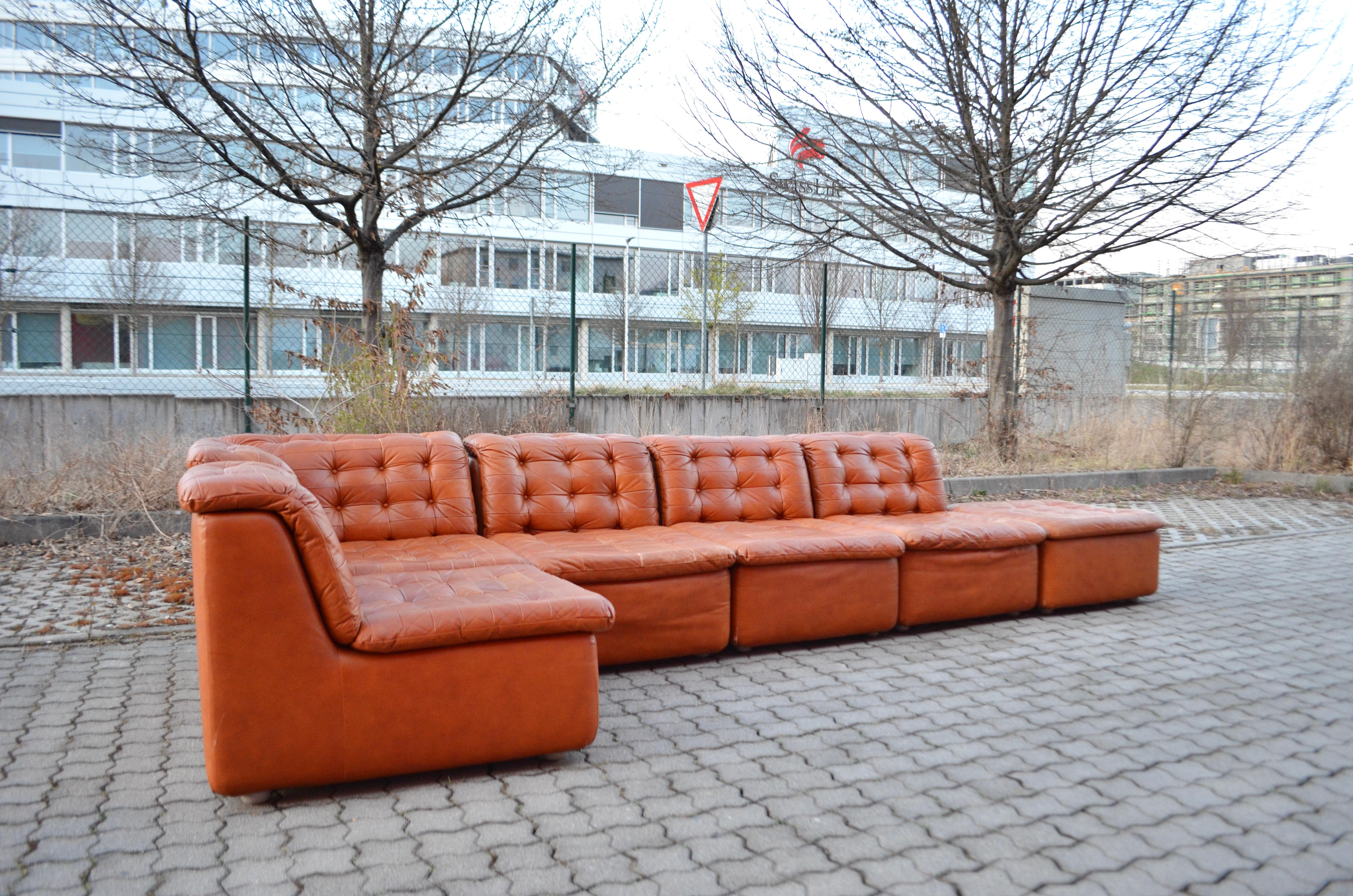 Vintage Modular Sectional Brandy Cognac Leather Lounge Sofa, Germany, 1970 For Sale 10