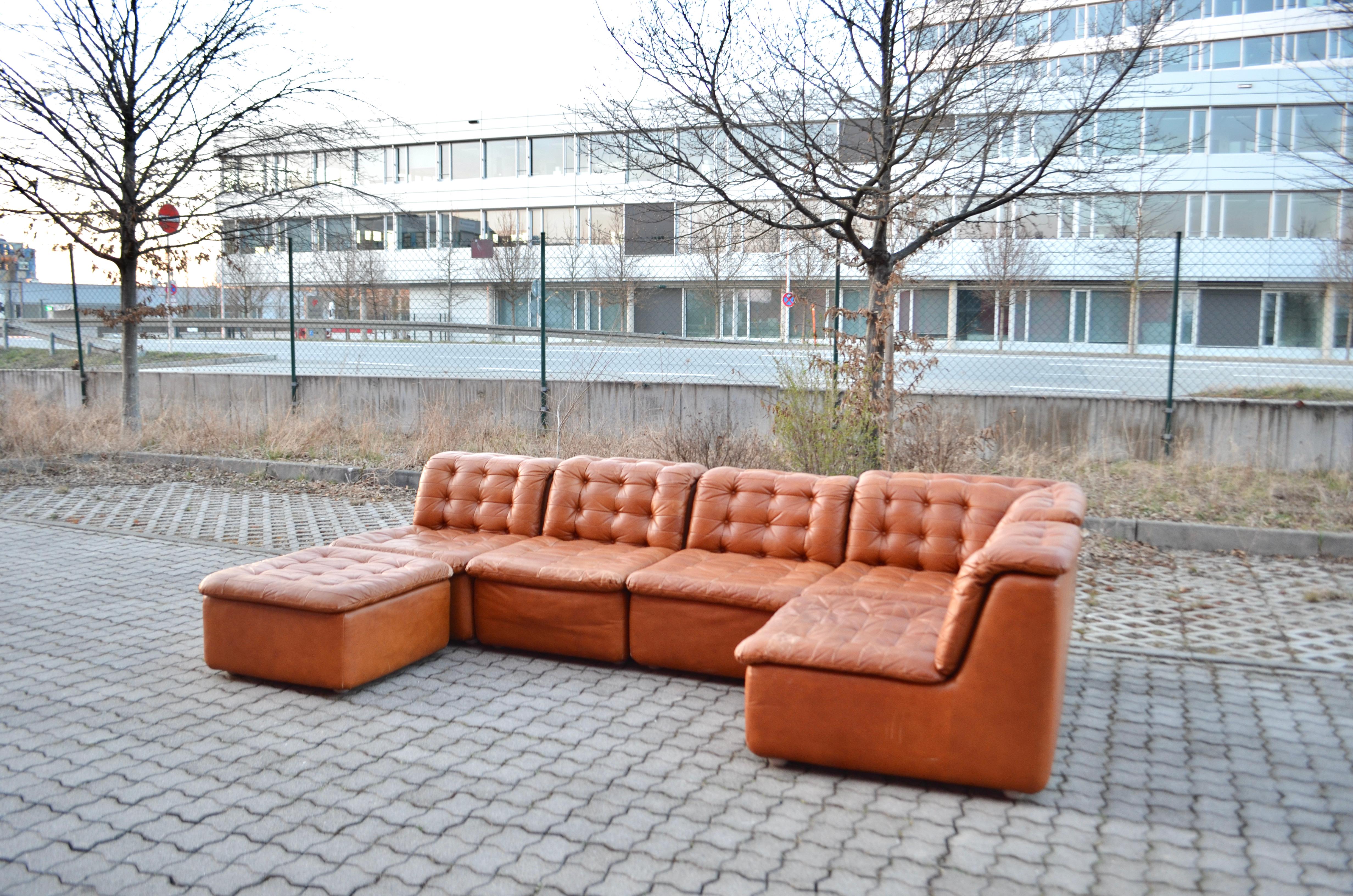 Vintage Modular Sectional Brandy Cognac Leather Lounge Sofa, Germany, 1970 For Sale 12