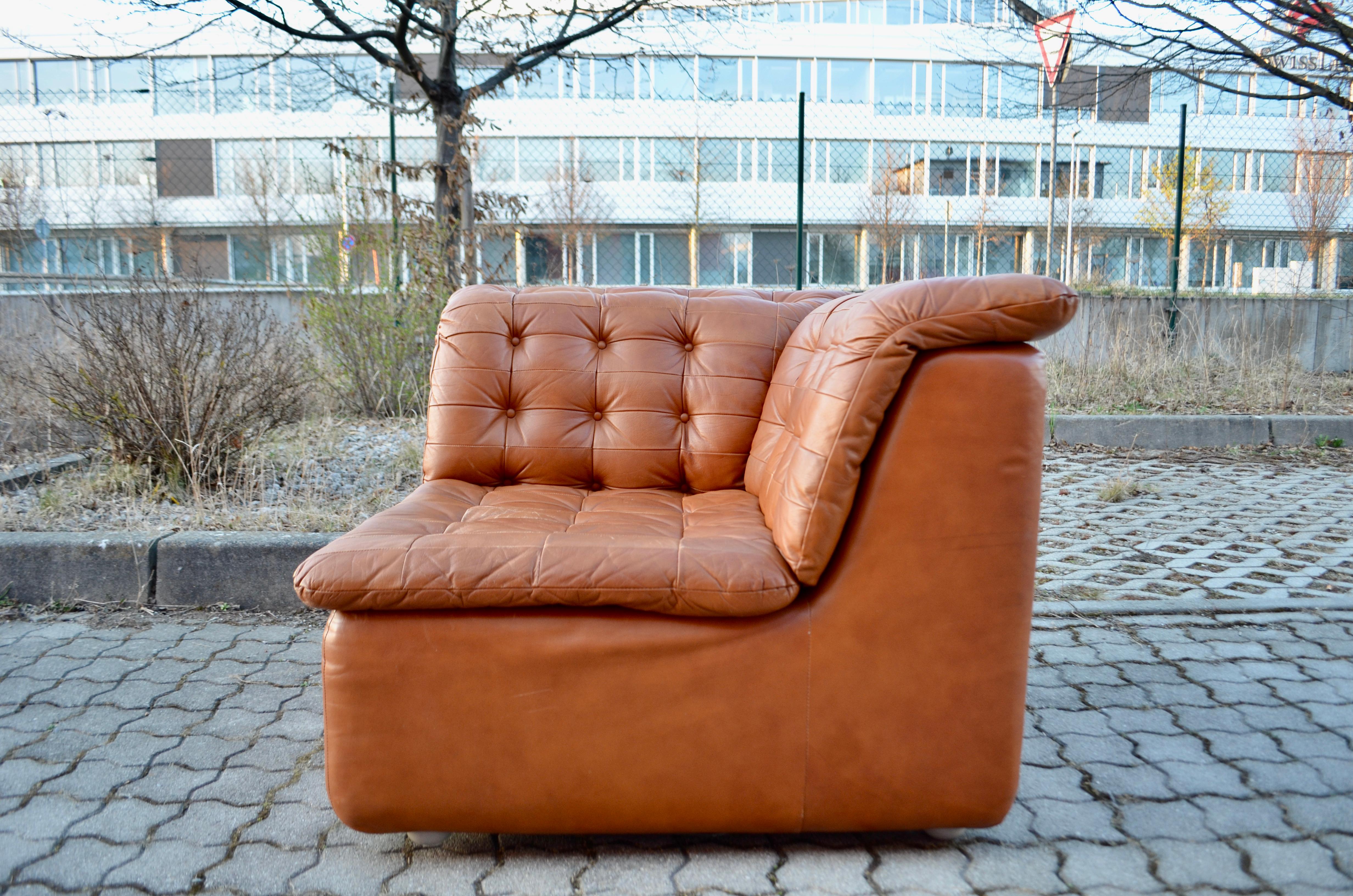 Modern Vintage Modular Sectional Brandy Cognac Leather Lounge Sofa, Germany, 1970 For Sale
