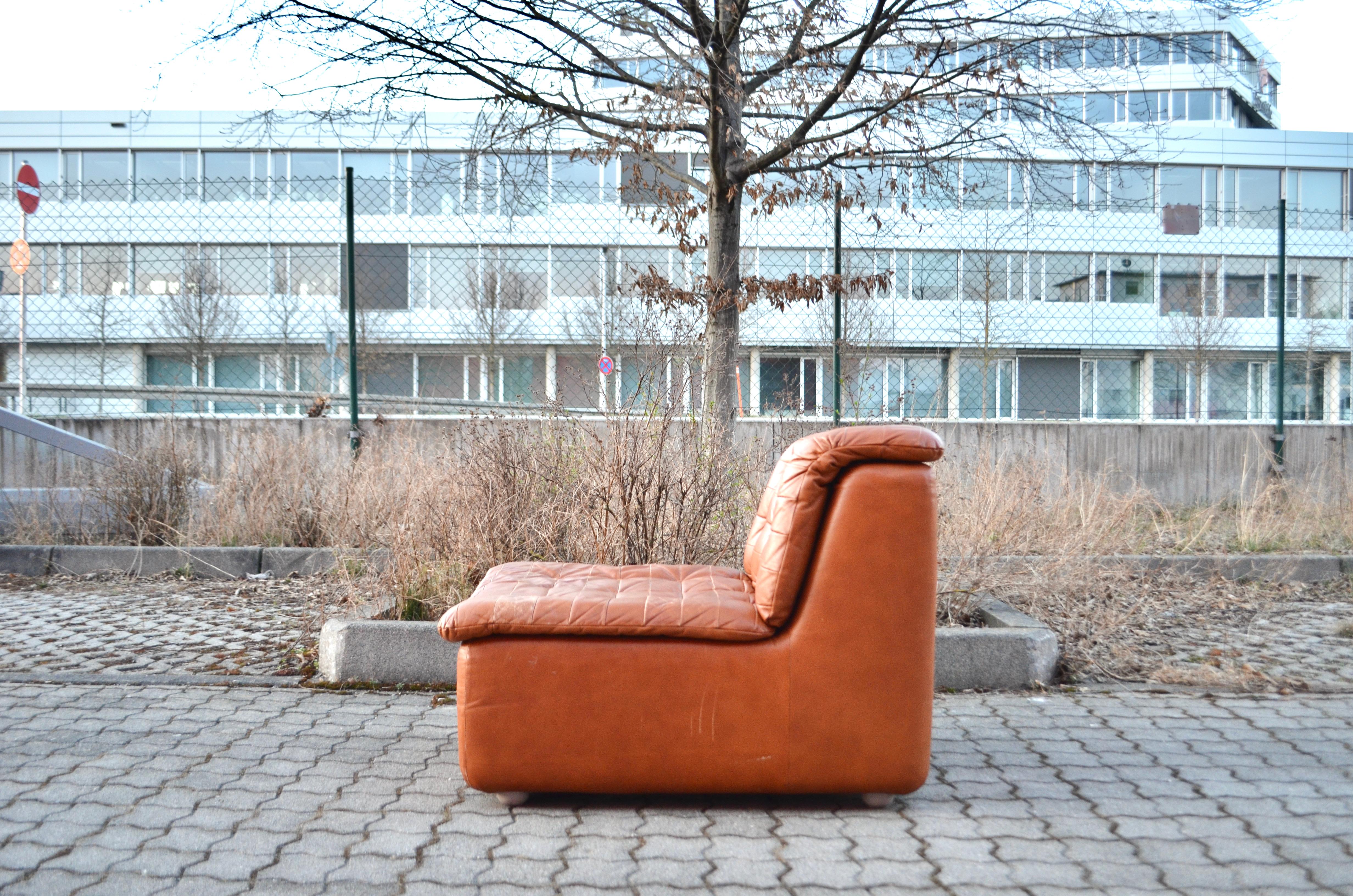 Vintage Modular Sectional Brandy Cognac Leather Lounge Sofa, Germany, 1970 In Good Condition For Sale In Munich, Bavaria