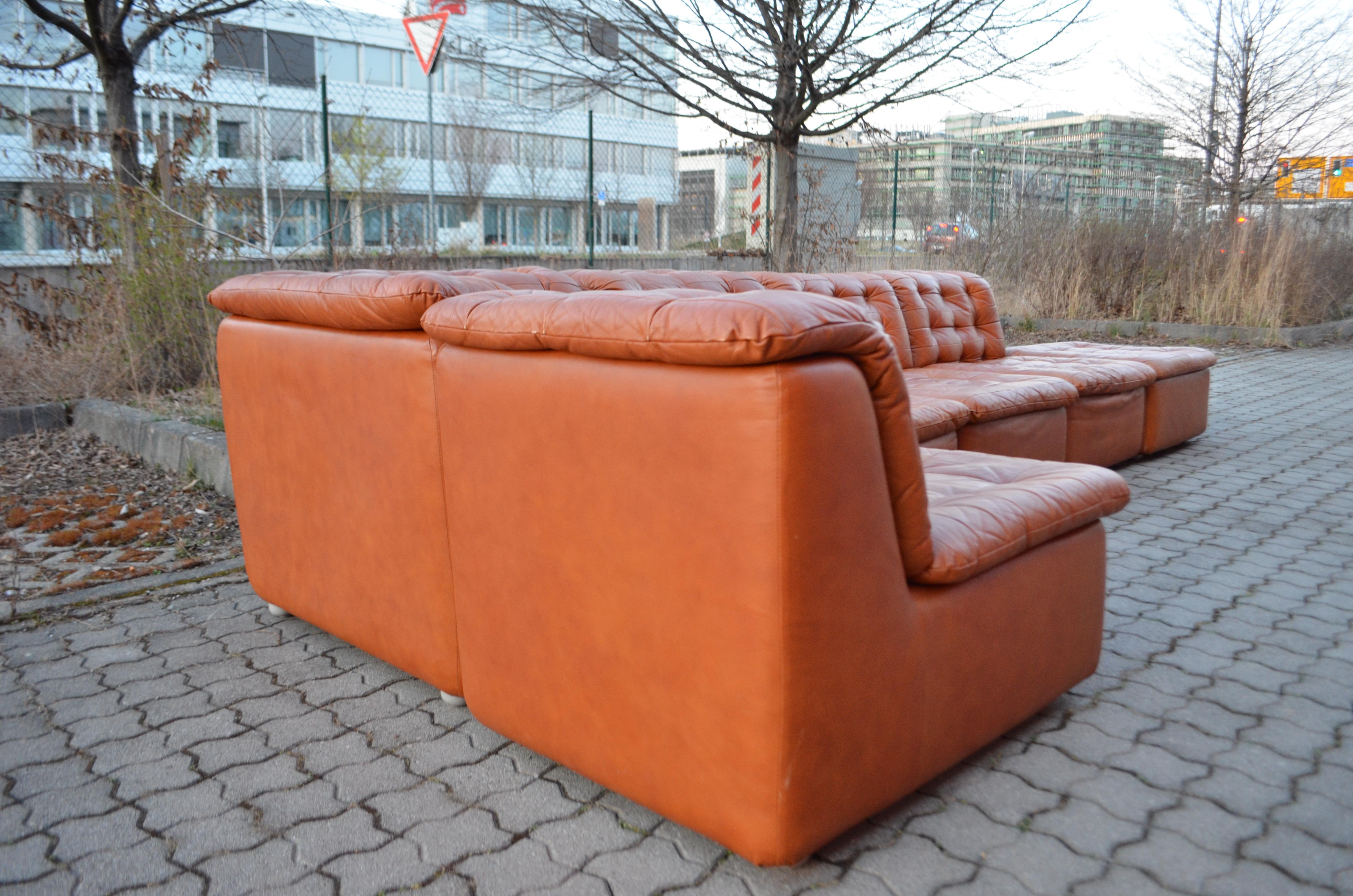 Late 20th Century Vintage Modular Sectional Brandy Cognac Leather Lounge Sofa, Germany, 1970 For Sale