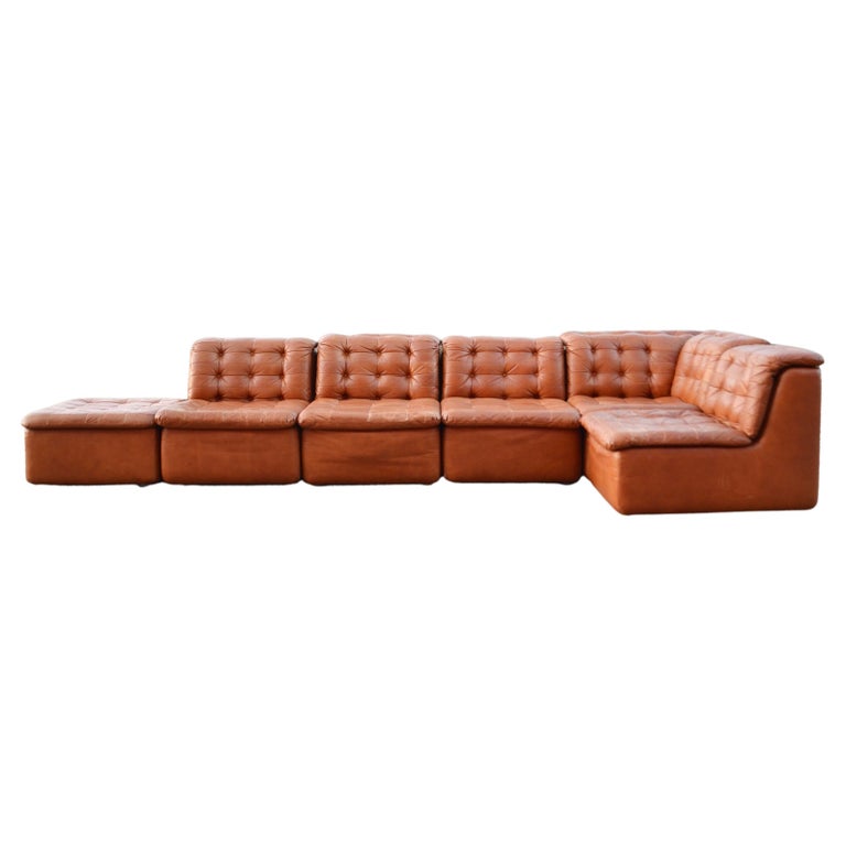 Vintage Modular Sectional Brandy Cognac Leather Lounge Sofa, Germany, 1970  For Sale at 1stDibs
