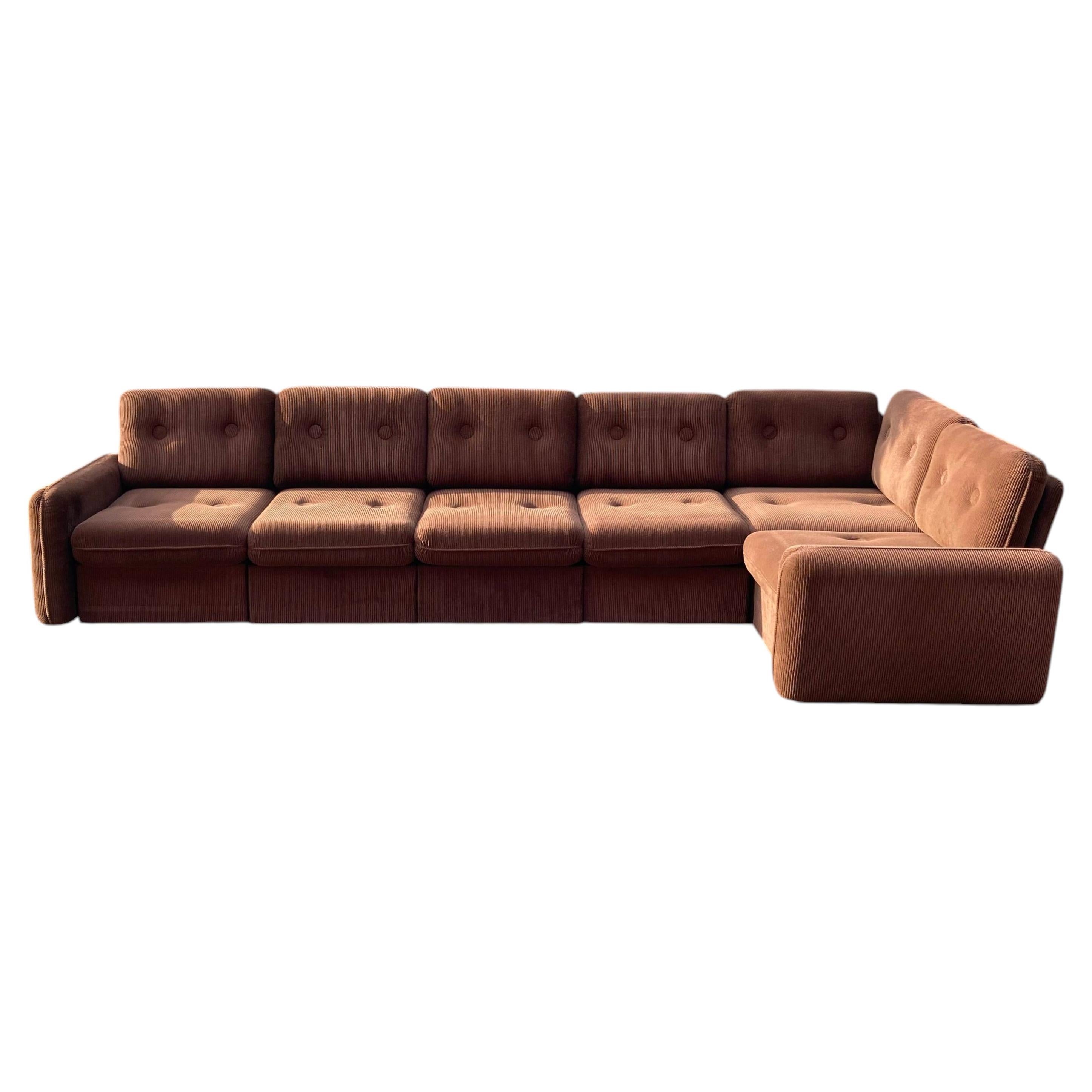 Canapé modulaire vintage en velours côtelé marron, années 1970