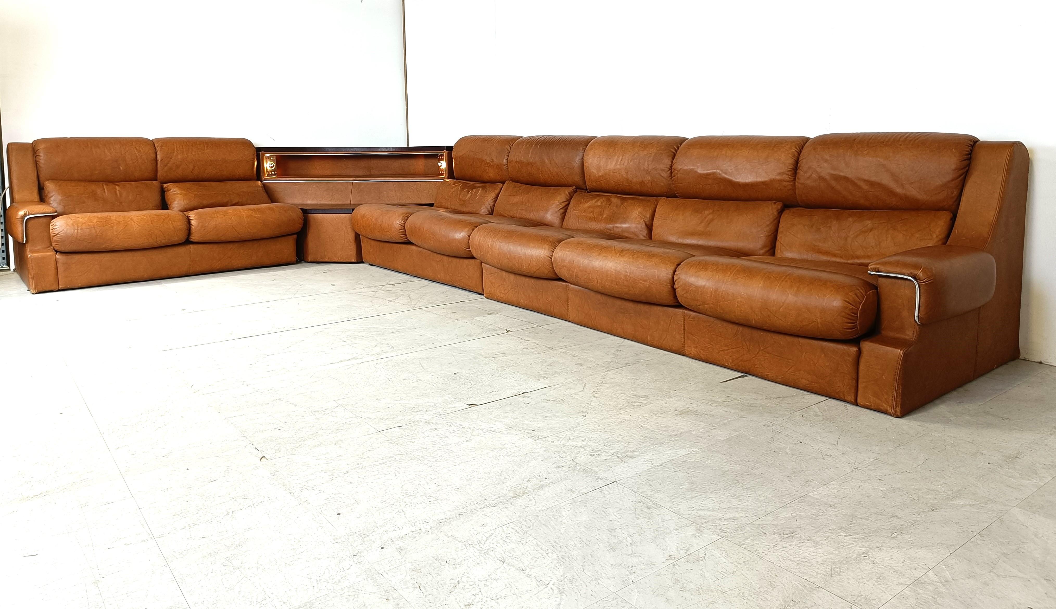 Faux Leather Vintage modular sofa set, 1970s For Sale