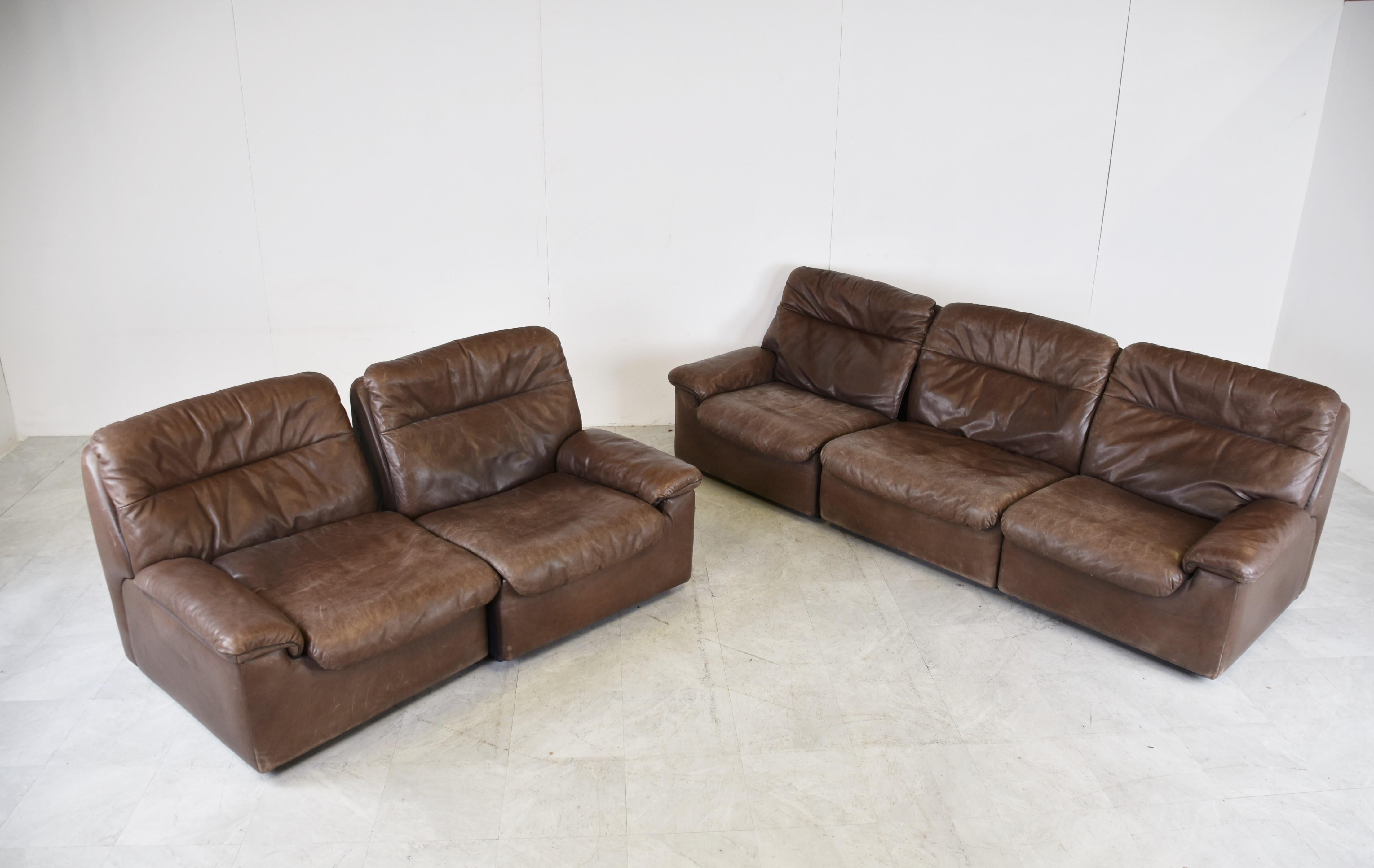 Leather Vintage modular sofa set by De Sede, 1970s For Sale