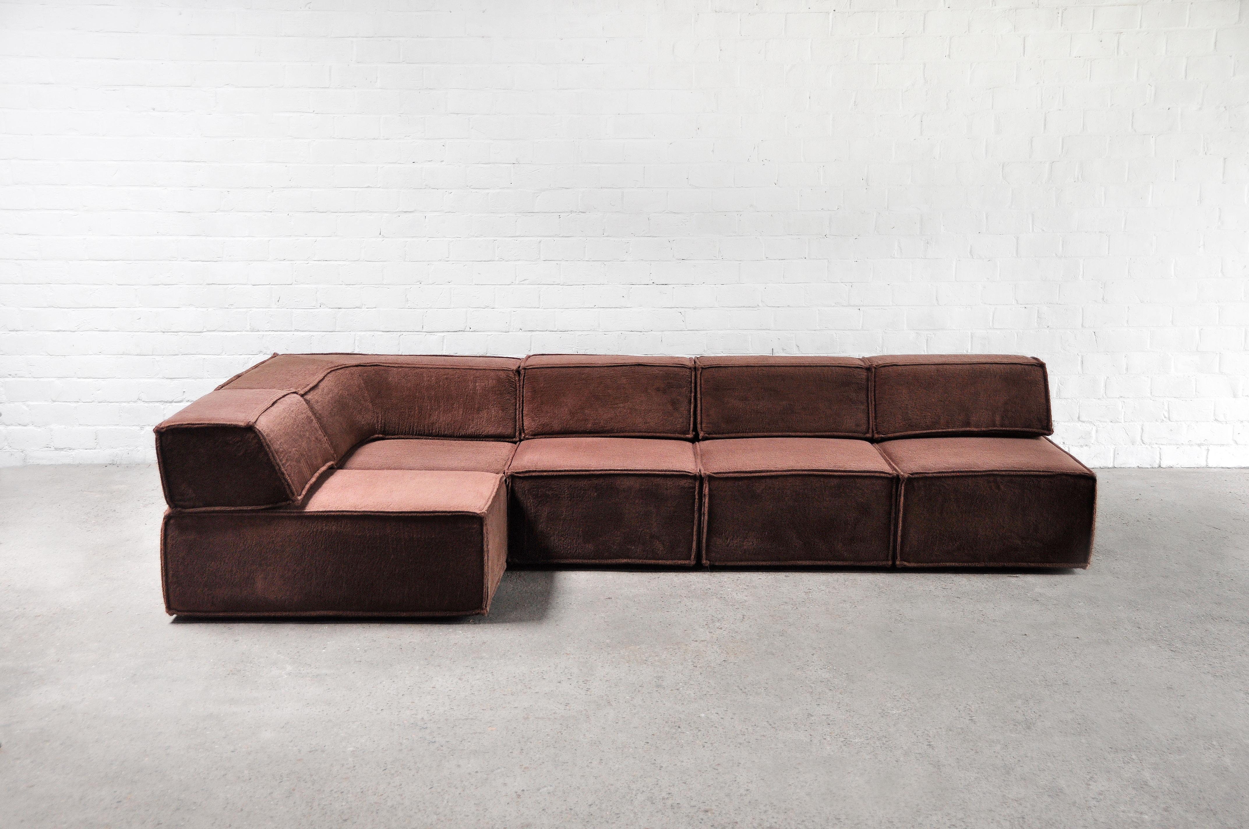 Vintage Cor 'Trio' sofa - modular seating group. This model was designed in 1973 by Franz Hero and Karl Odermatt, Team Form AG, Switzerland. The sofa is covered in its original brown teddy fabric. All modules can be ordered freely, leaving unlimited