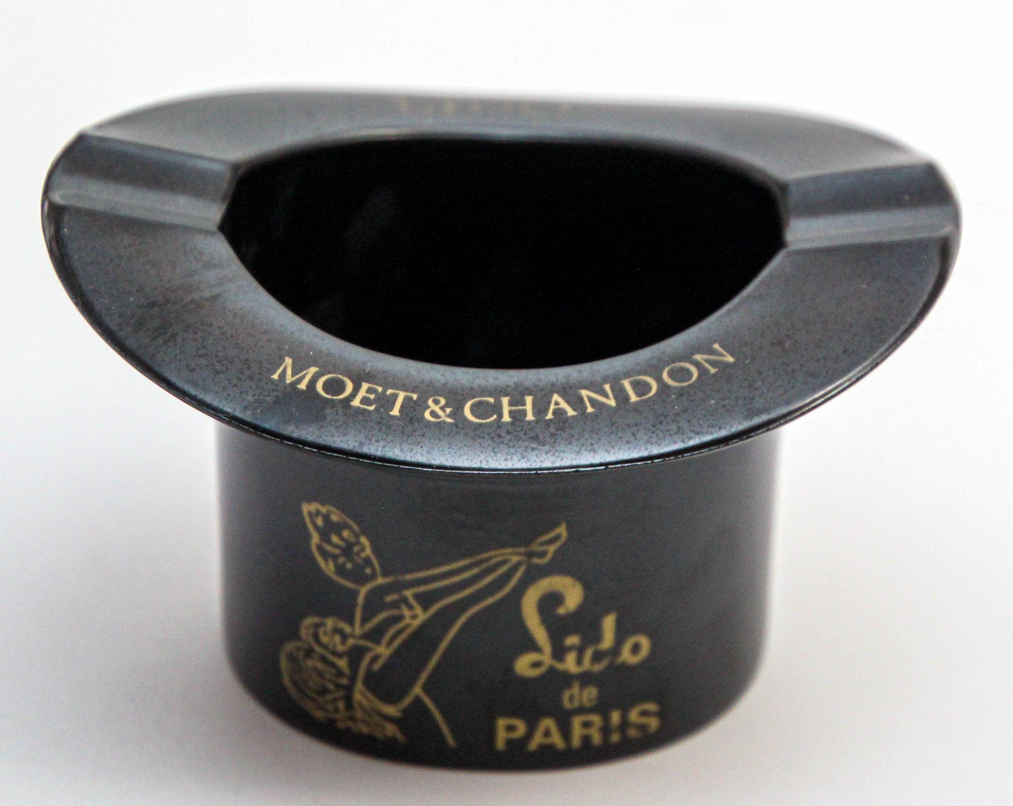 Vintage Moët & Chandon Lido Paris Bakelite Black Top Hat Ashtray 1970s 4