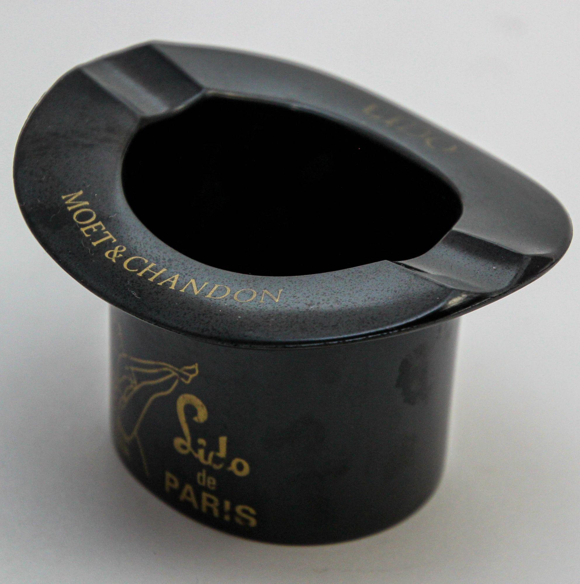 Vintage Moët & Chandon Lido Paris Bakelite Black Top Hat Ashtray 1970s 5