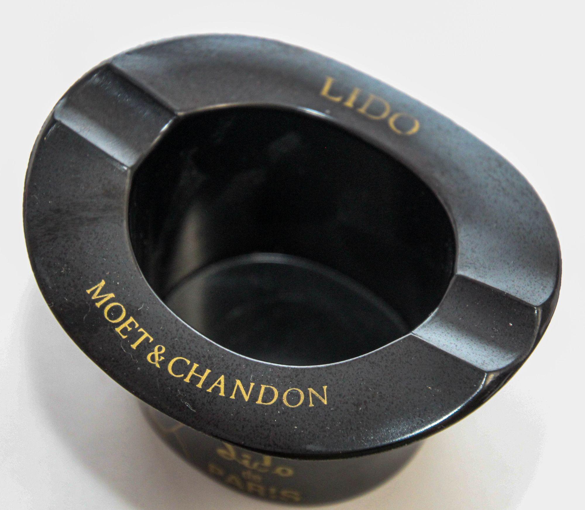 Vintage Moët & Chandon Lido Paris Bakelite Black Top Hat Ashtray 1970s 6