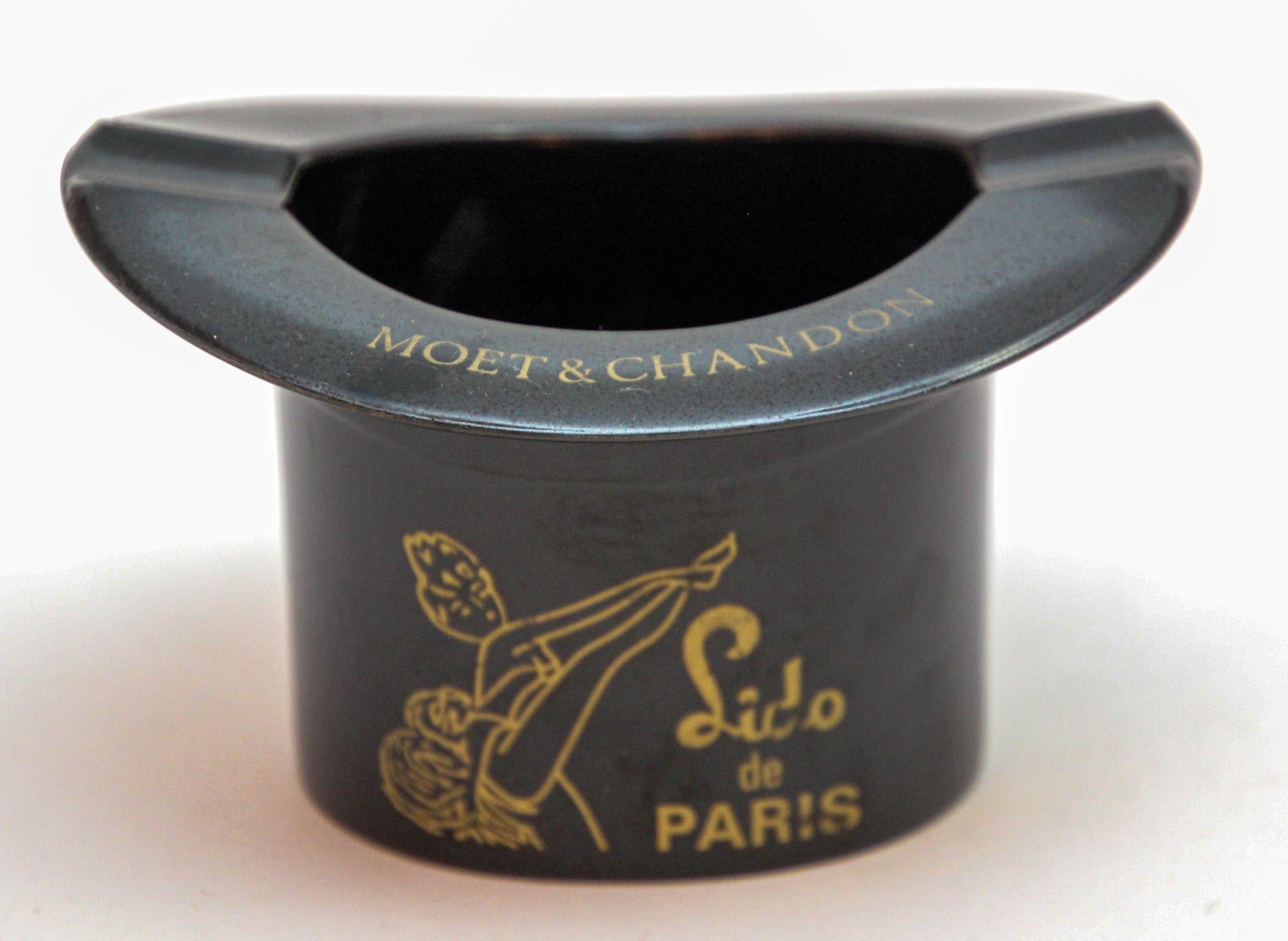 Vintage Moët & Chandon Lido Paris Bakelite Black Top Hat Ashtray 1970s 7