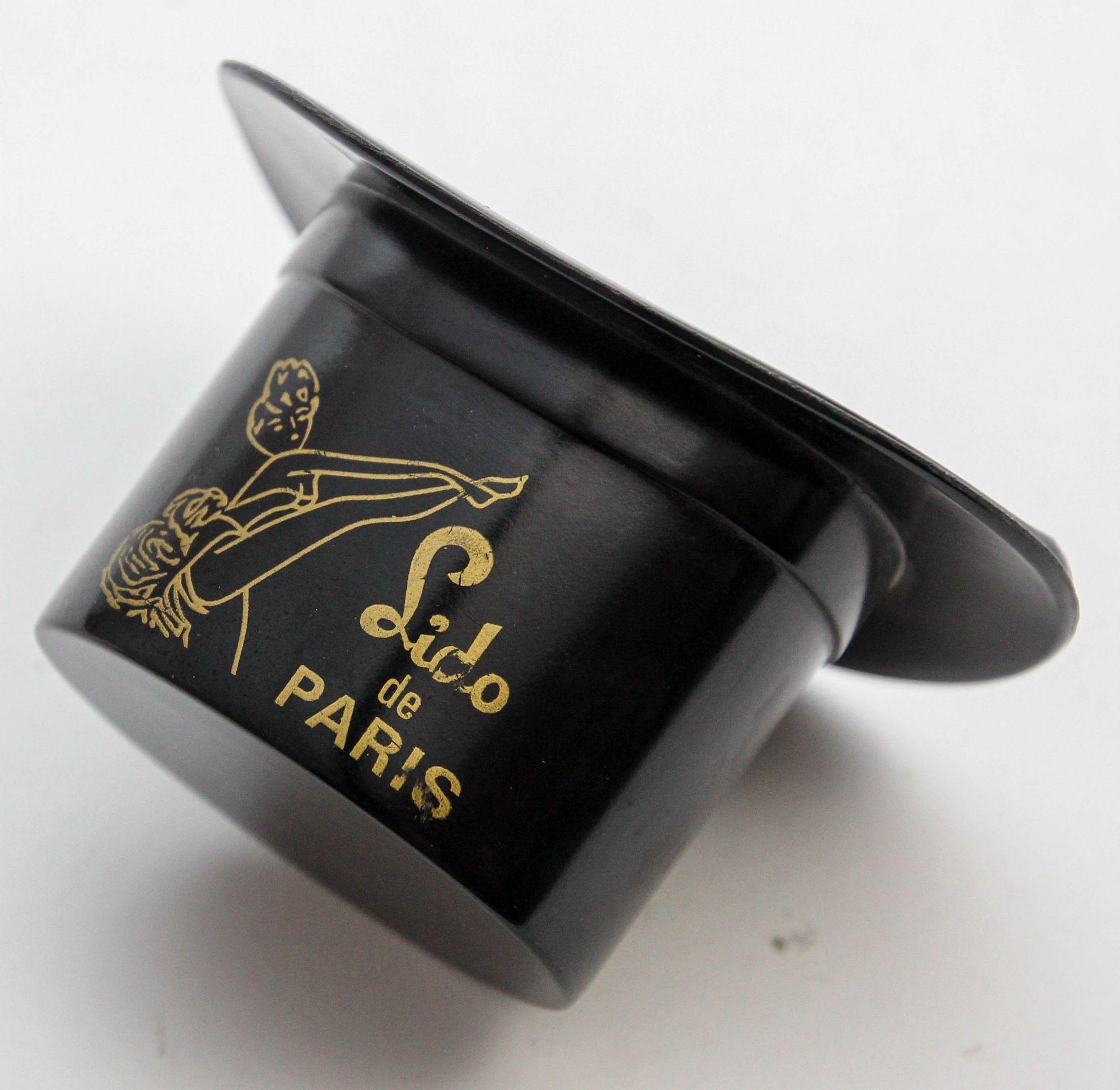 French Vintage Moët & Chandon Lido Paris Bakelite Black Top Hat Ashtray 1970s
