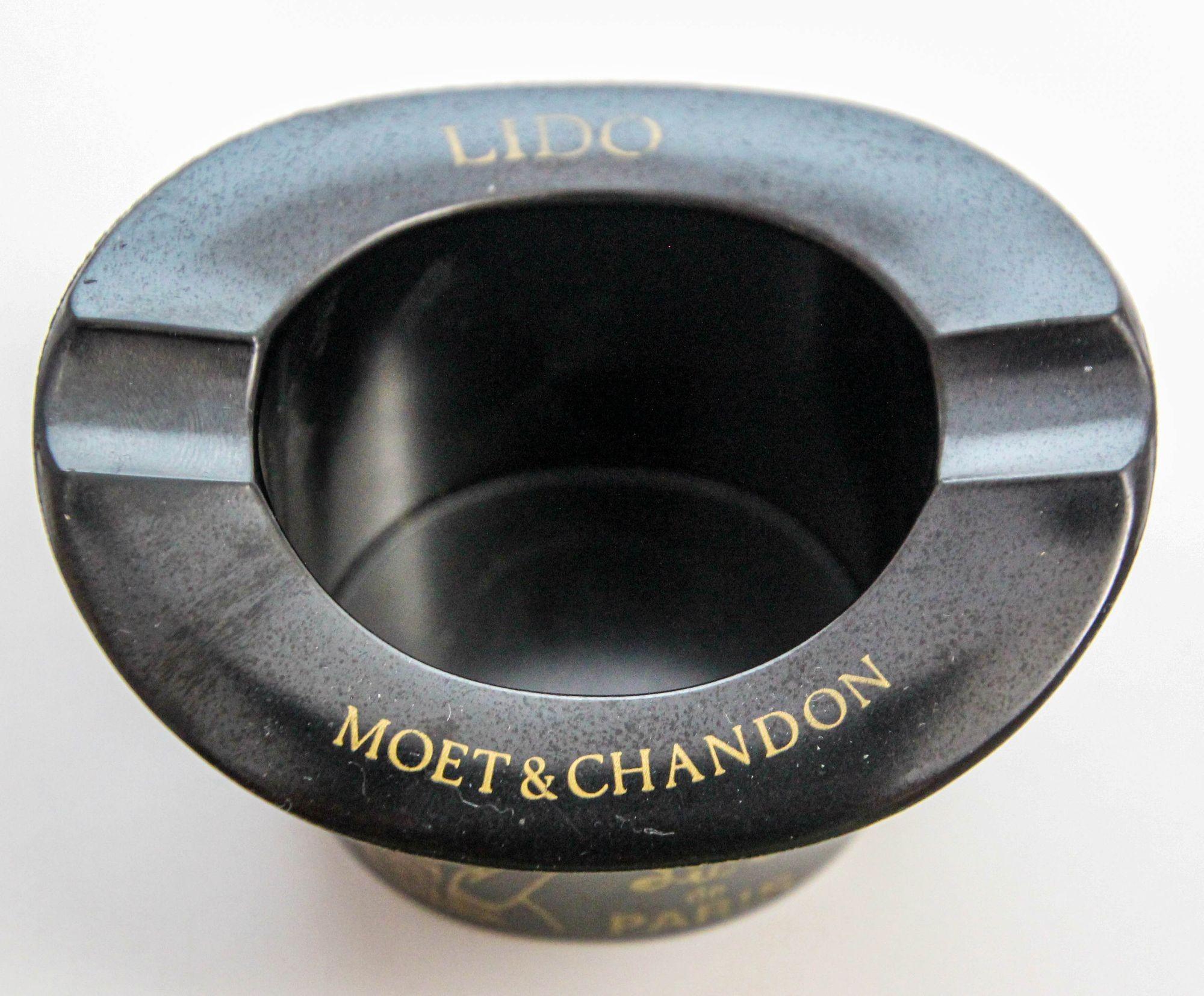 Vintage Moët & Chandon Lido Paris Bakelite Black Top Hat Ashtray 1970s 1