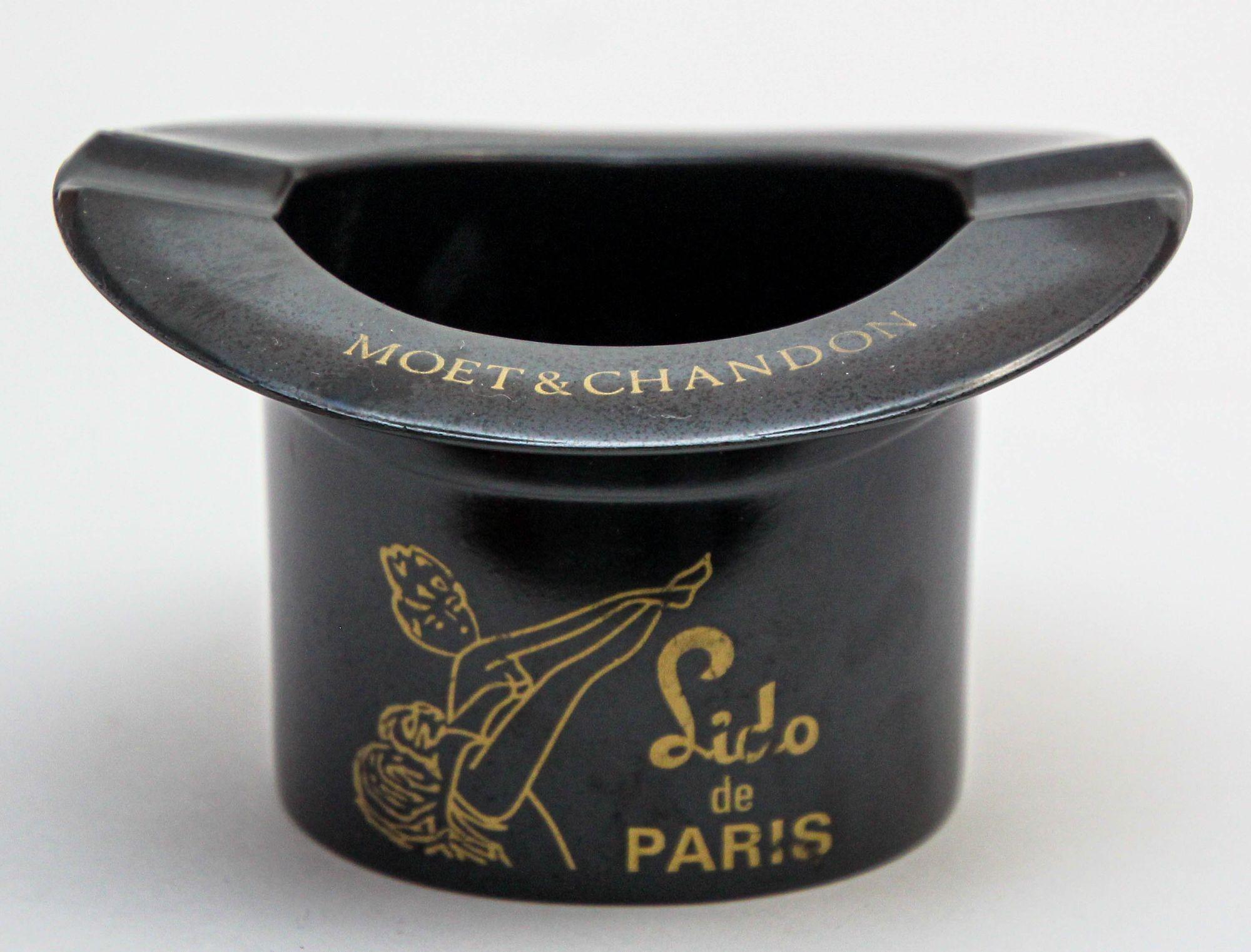Vintage Moët & Chandon Lido Paris Bakelite Black Top Hat Ashtray 1970s 3