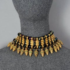 Vintage Mogul CLAIRE DEVE Iridescent Glass Beads Multi Strand Charm Choker Neck