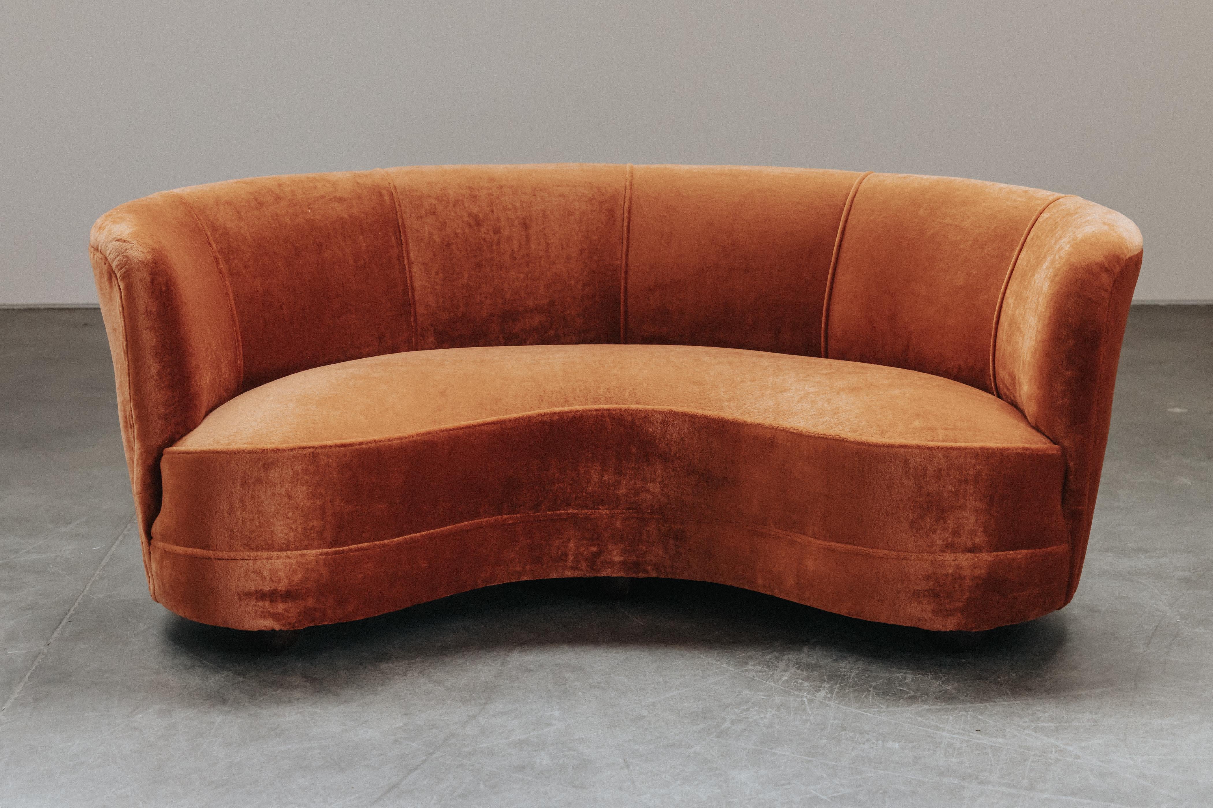 Vintage Mohair Cabinetmaker Sofa From Denmark, Circa 1950.  Comfortable model, later upholstered in Denmark in a Pierre Frey Mohair.  Excellent condition.