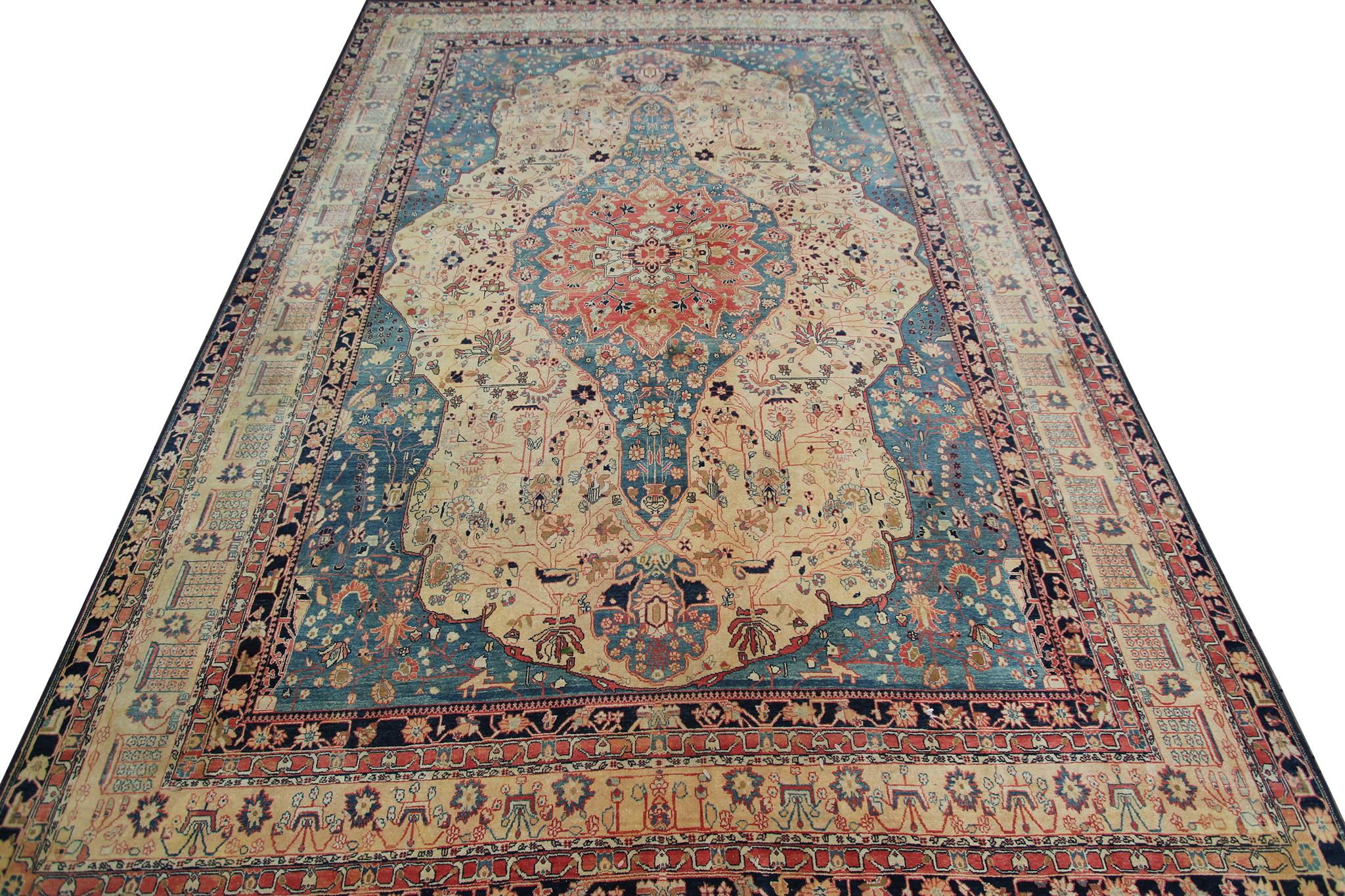 Tappeto vintage Mohtasham Tappeto fatto a mano di alta qualità 10x13 298cm x 397cm In condizioni buone in vendita a New York, NY