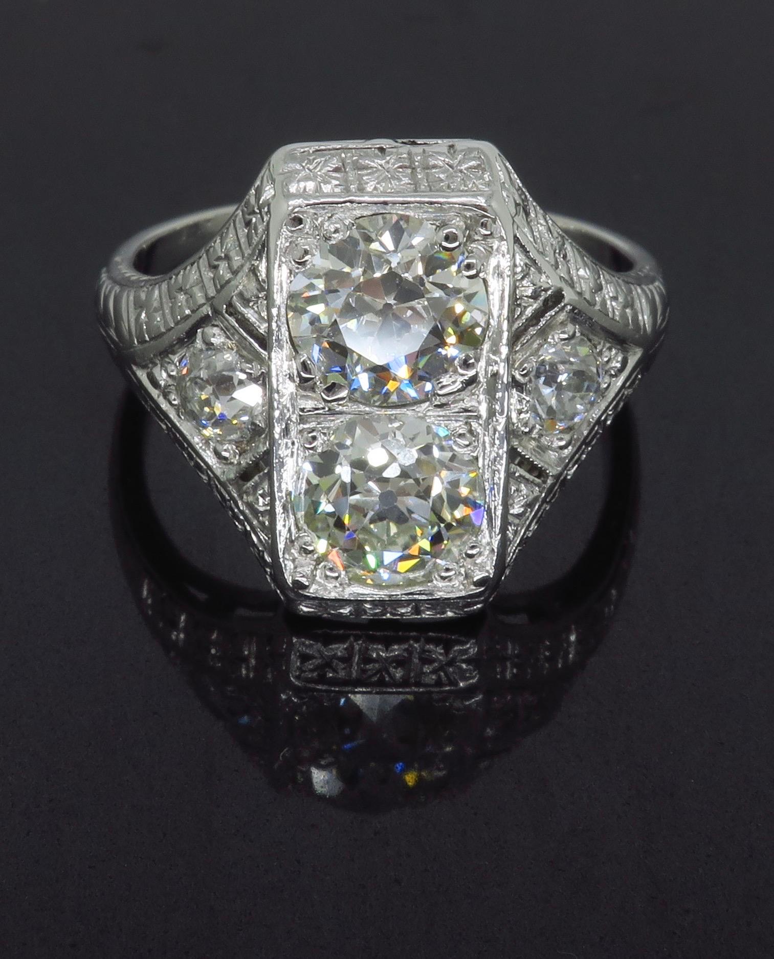 Old European Cut Vintage Moi Et Toi Diamond Ring Made in Platinum