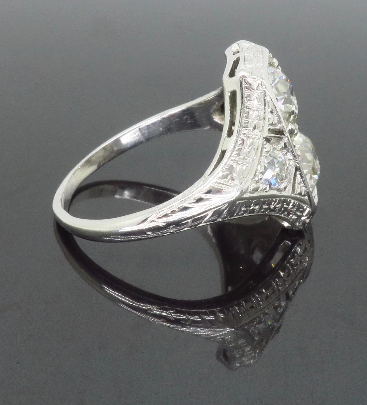 Women's or Men's Vintage Moi Et Toi Diamond Ring Made in Platinum